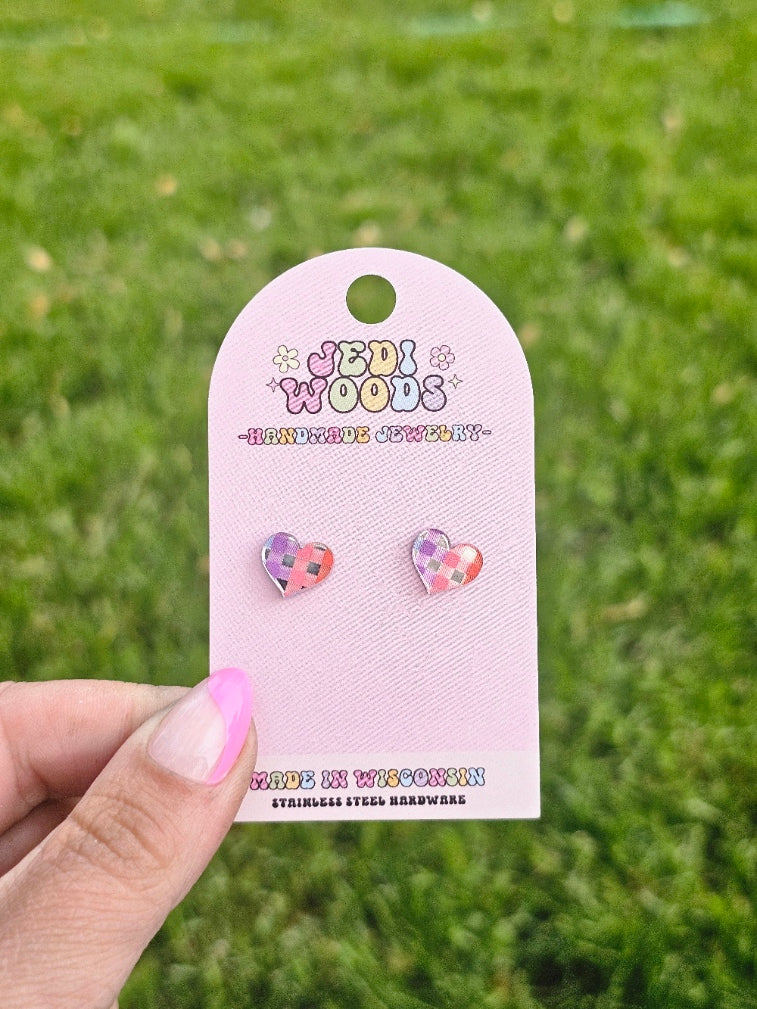 Rainbow Metallic Heart Studs