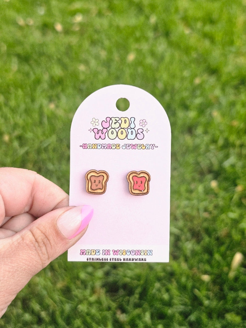 Peanut Butter and Strawberry Jam Sandwhich Stud Earrings
