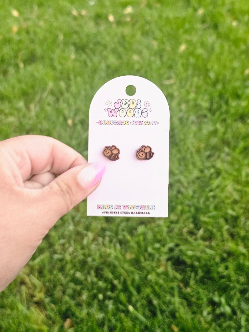 Wooden Bumblebee Studs