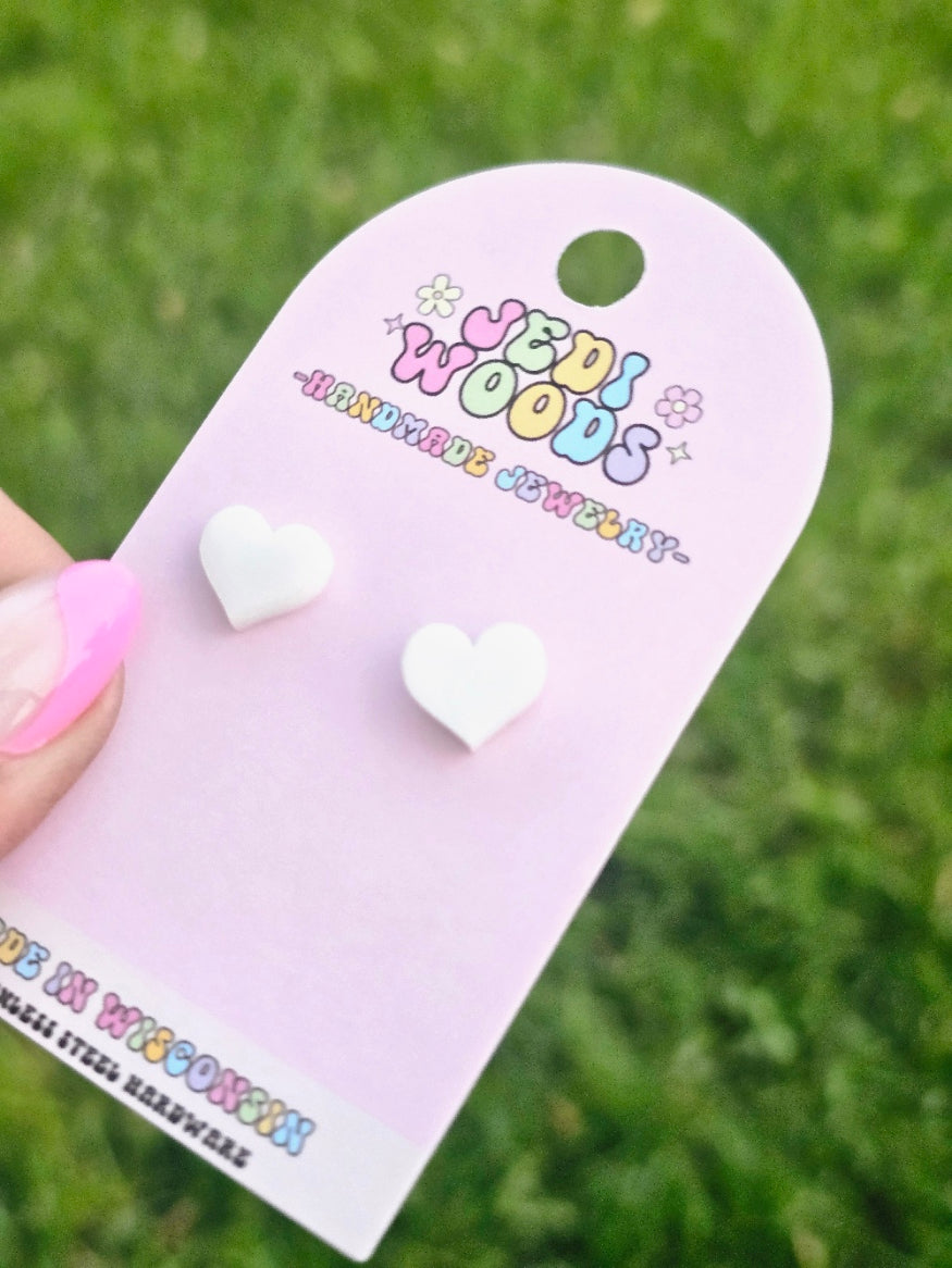 Classic White Heart Studs