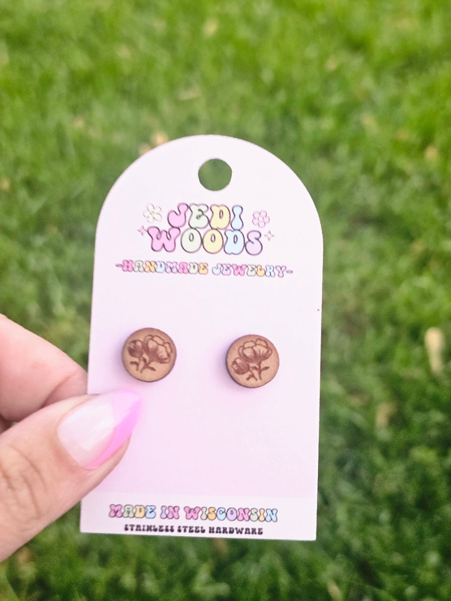 Wooden Rose Stud Earrings