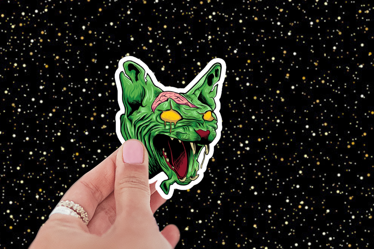 3 inch Green Zombie Sphinx Cat Sticker (Water Resistant)