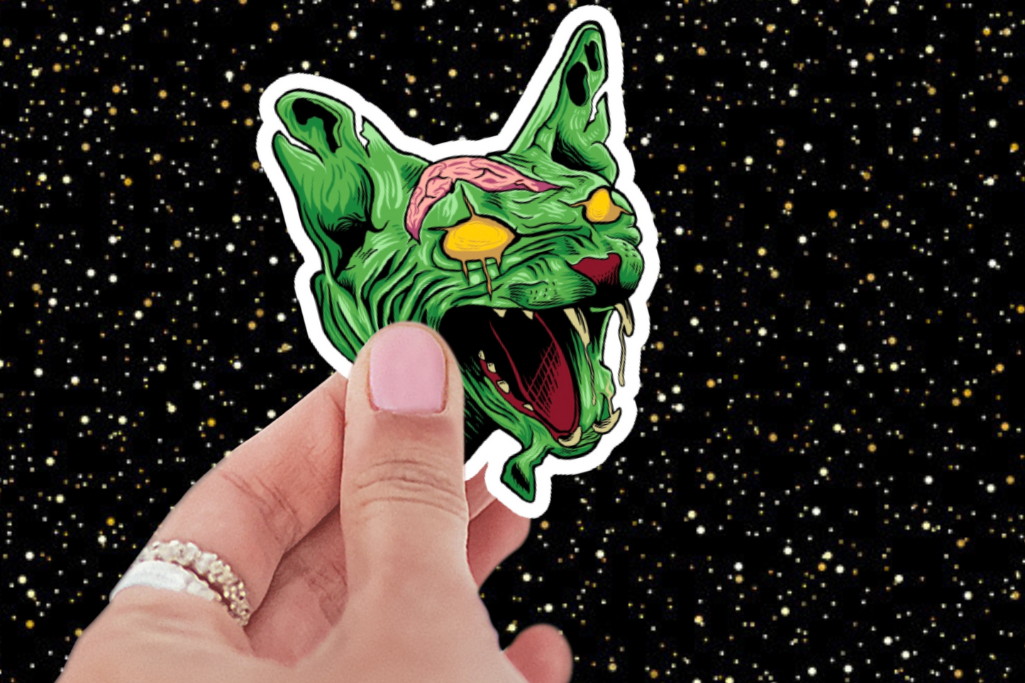 3 inch Green Zombie Sphinx Cat Sticker (Water Resistant)