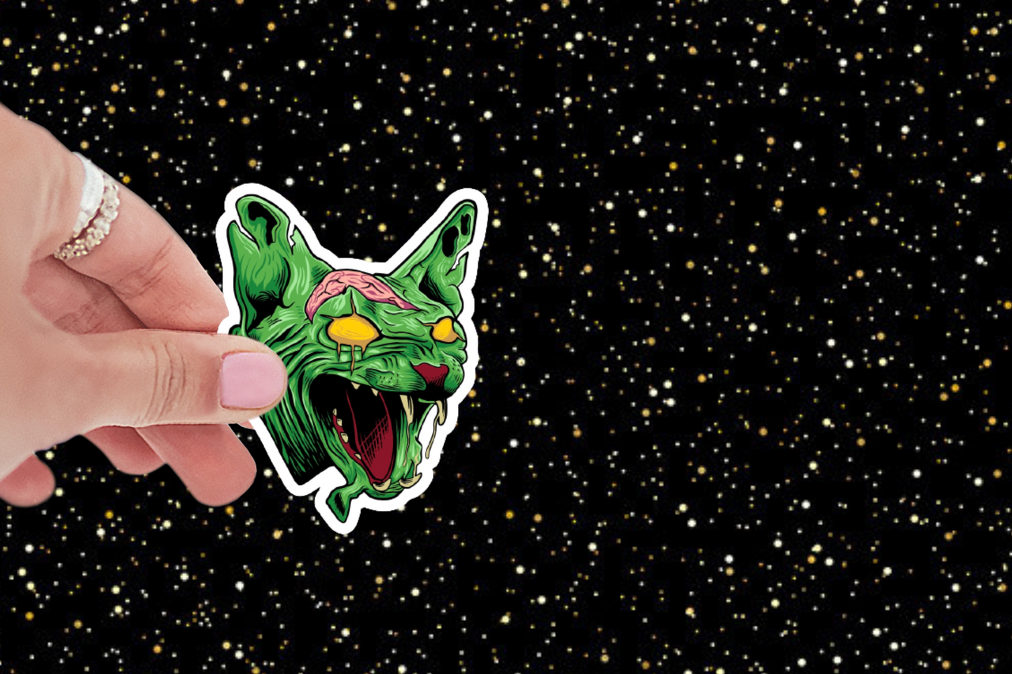 3 inch Green Zombie Sphinx Cat Sticker (Water Resistant)