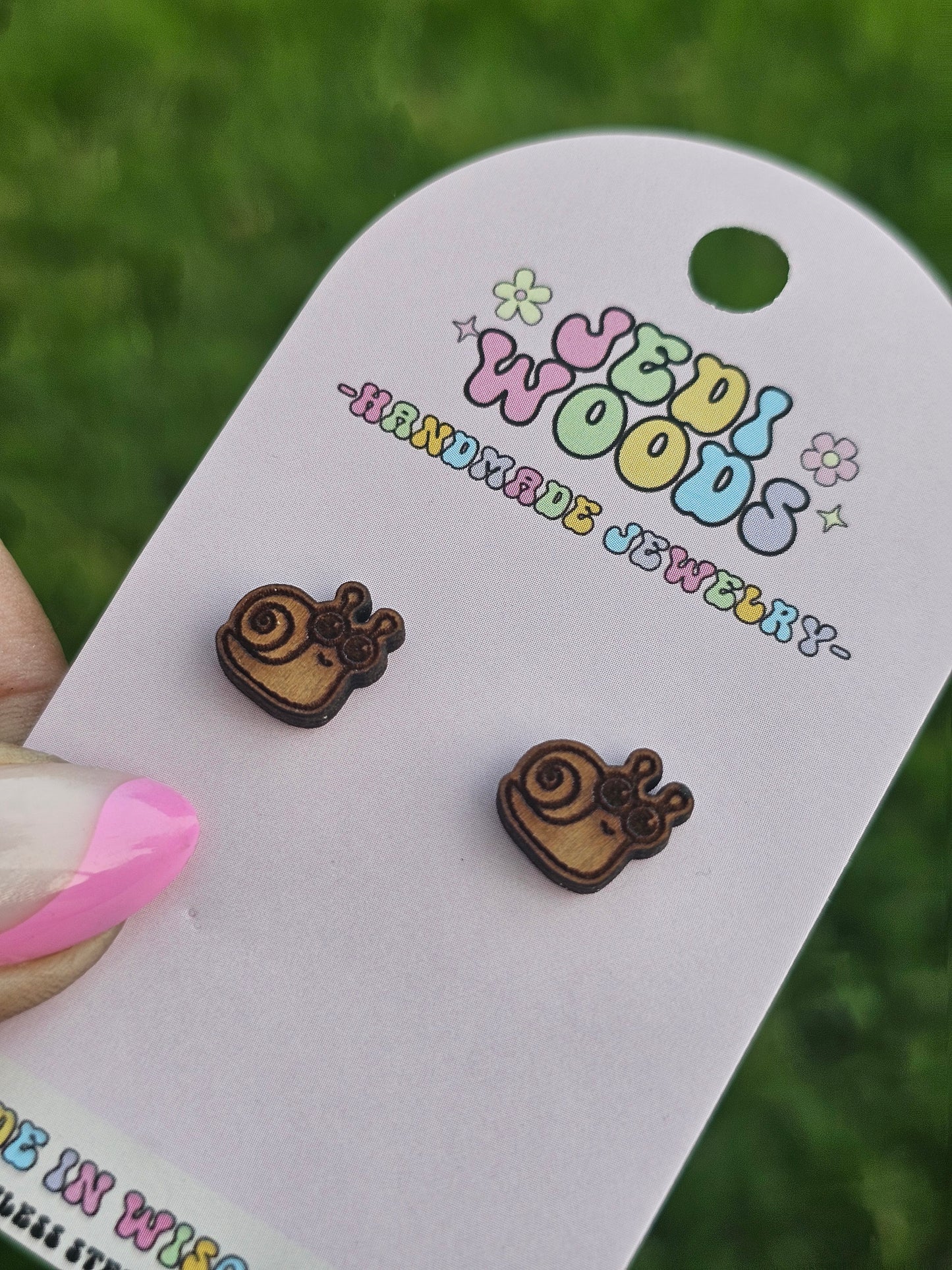 Wooden Snail Stud Earrings