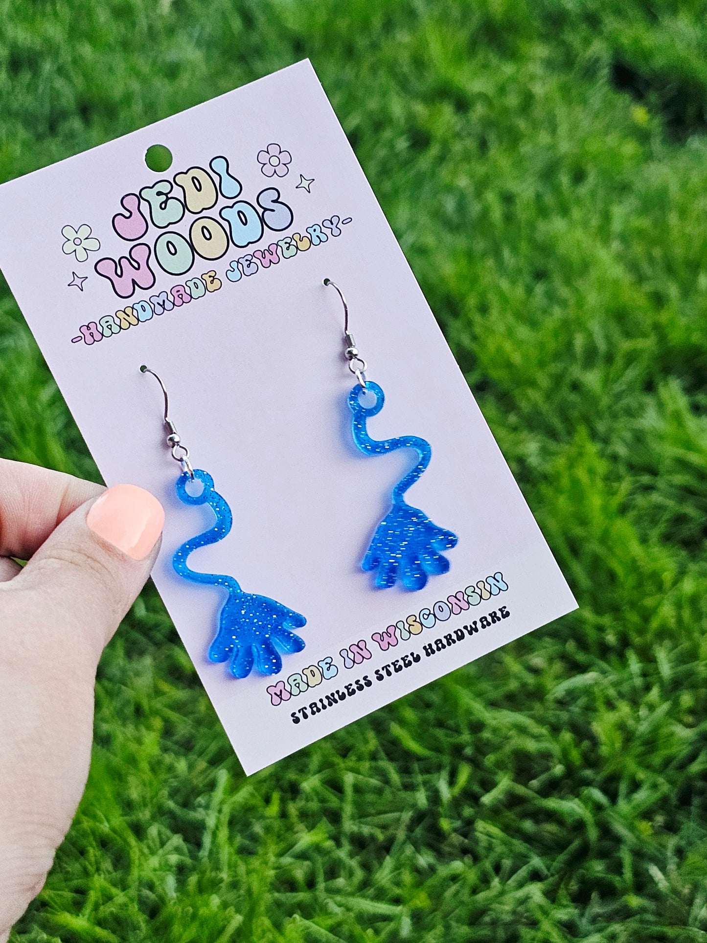 Blue Retro Slappy Hand Earrings