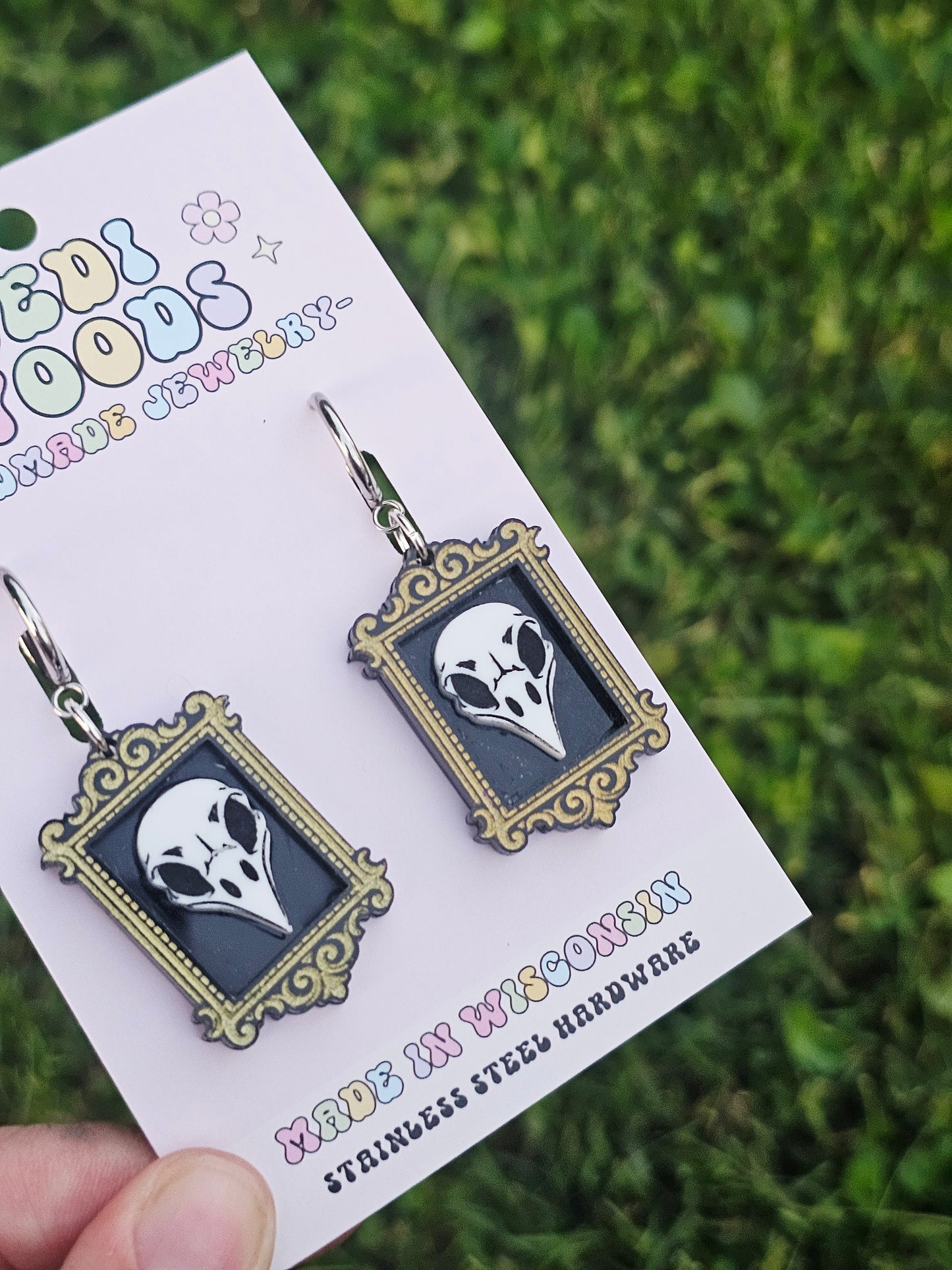 Raven Skull Specimen Frame Earrings