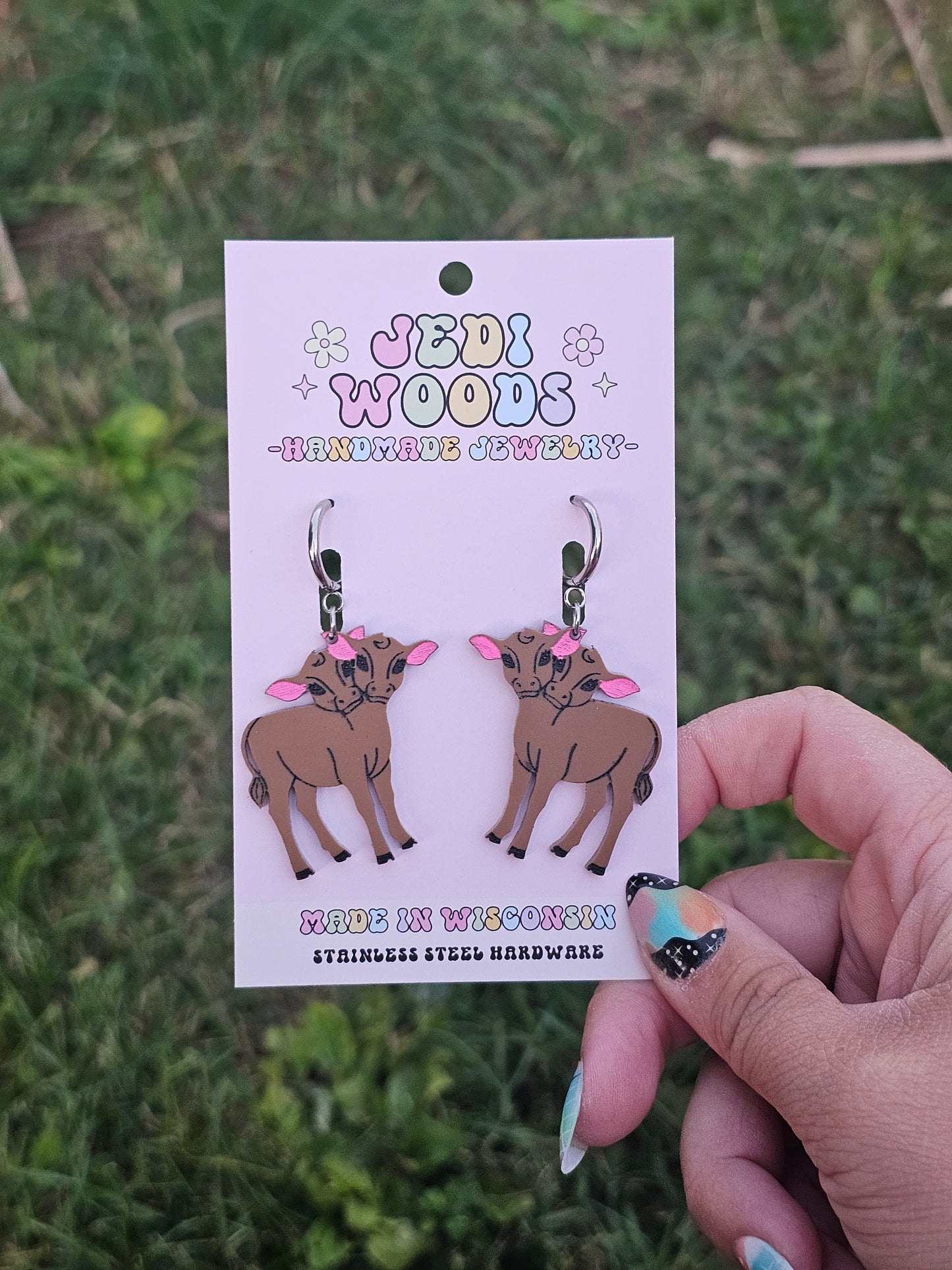 Brown Double Headed Cow Earrings