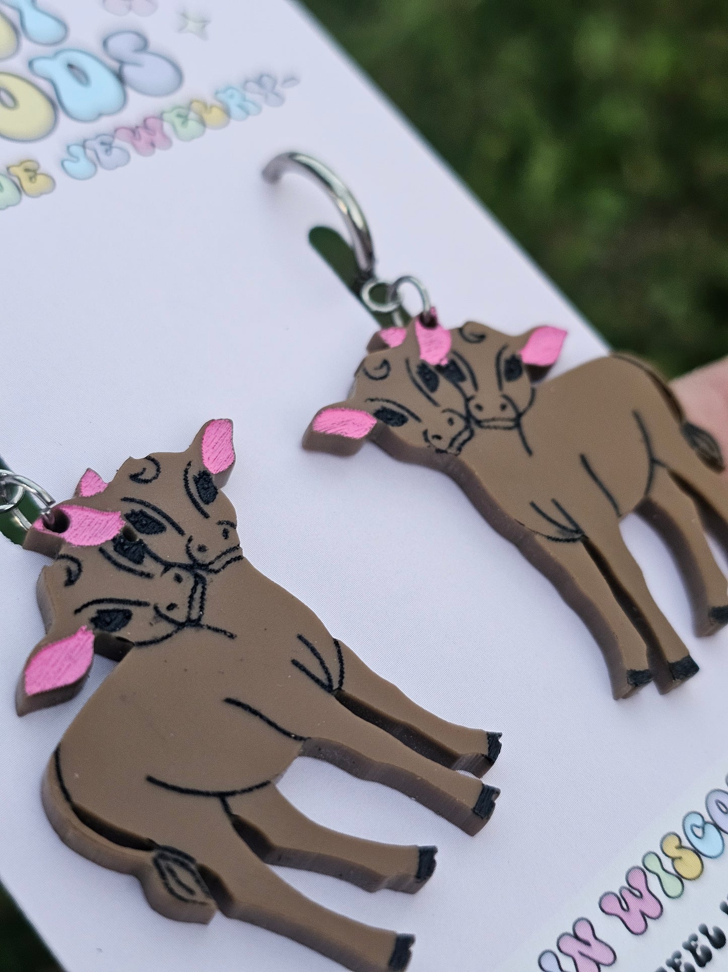 Brown Double Headed Cow Earrings