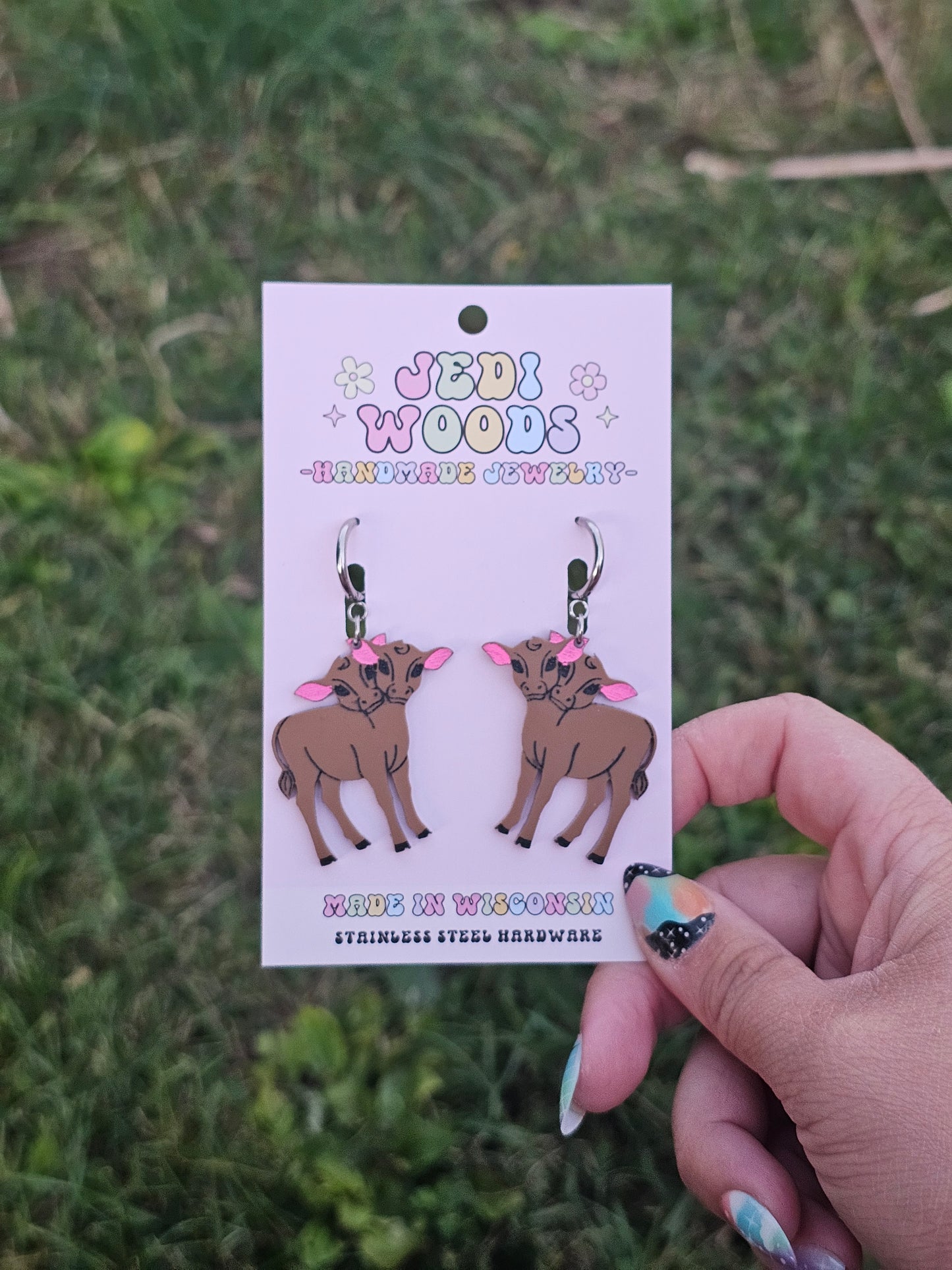 Brown Double Headed Cow Earrings
