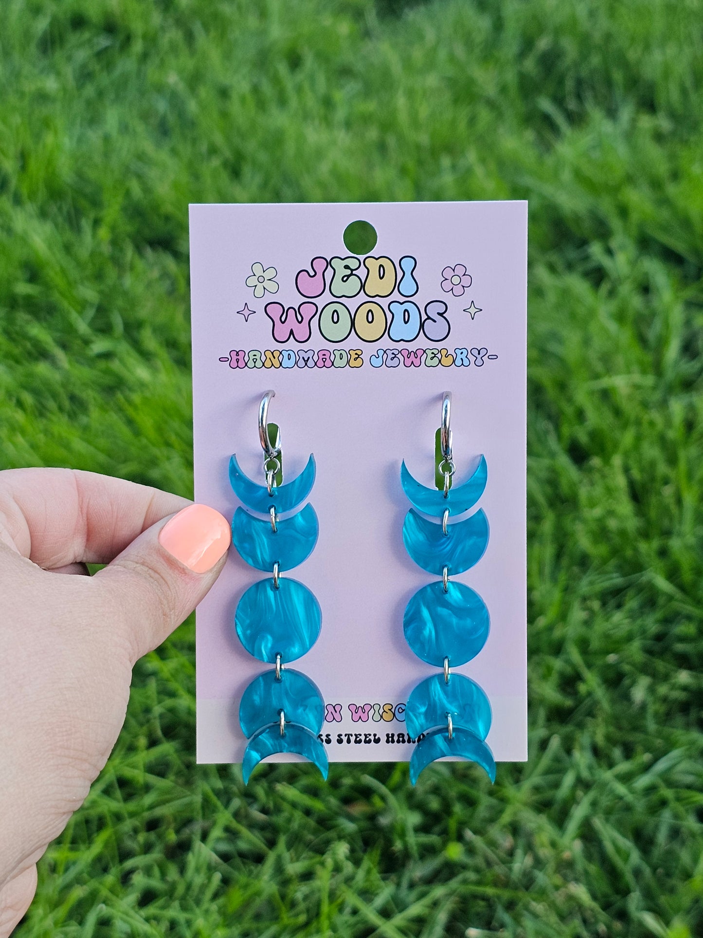 Blue Swirl Moon Phase Dangles