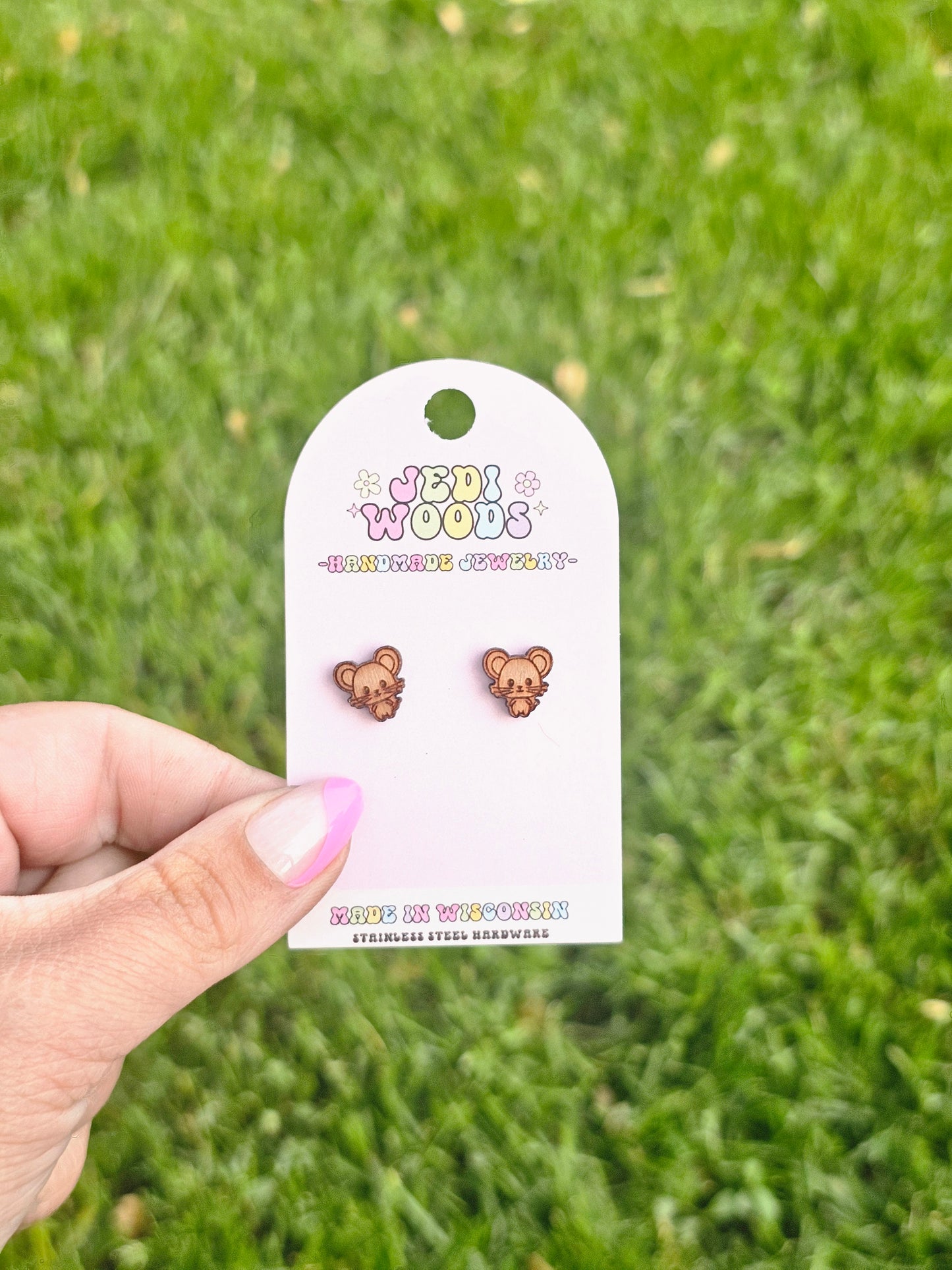 Wooden Mouse Studs