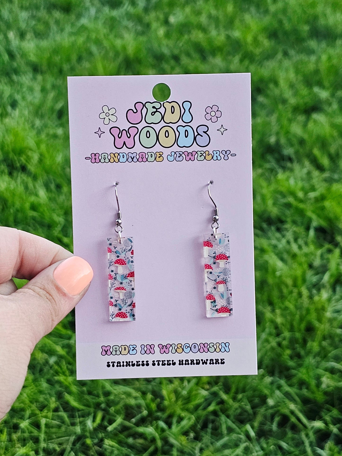 Red Mushroom Bar Earrings
