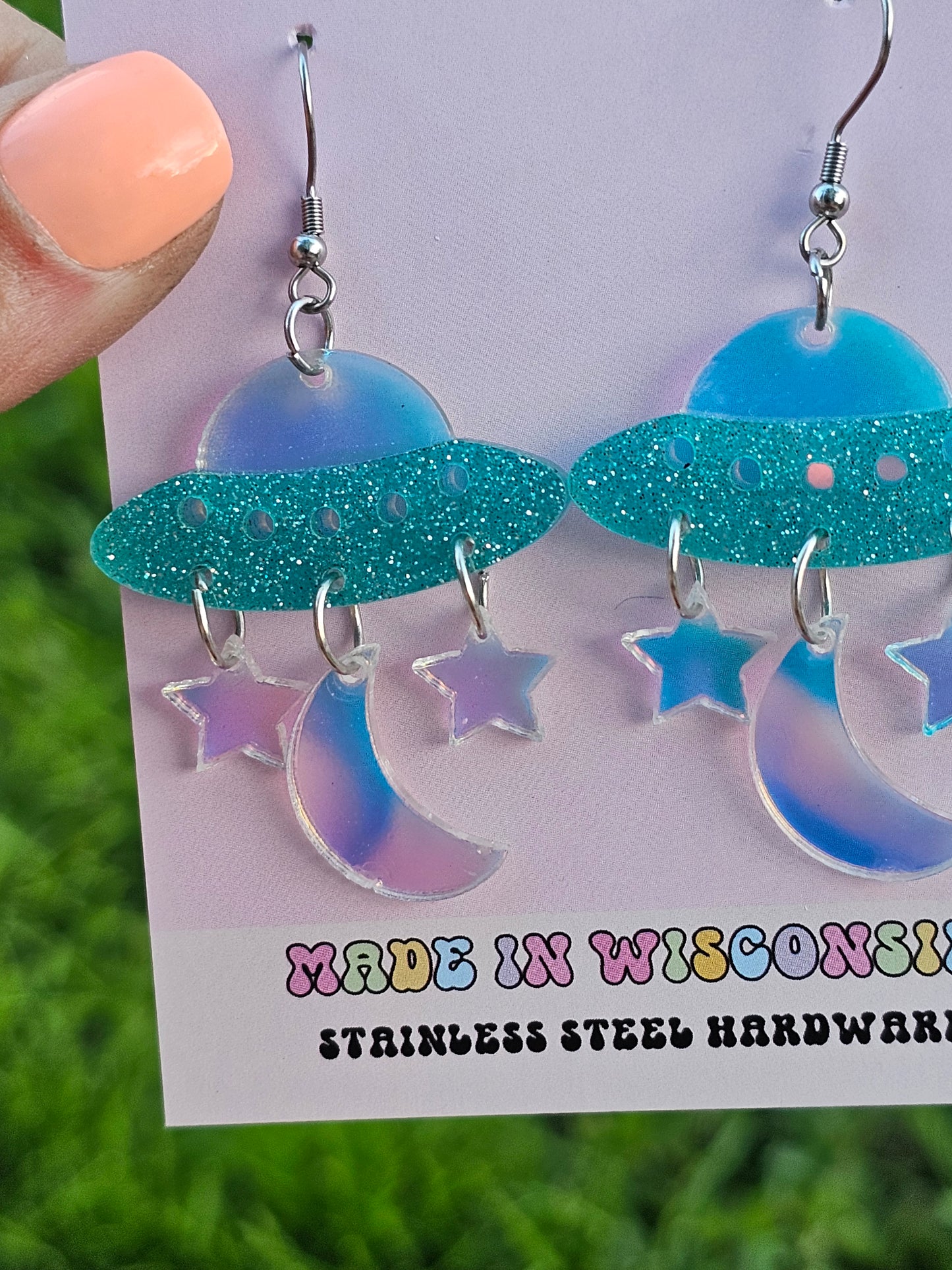 Iridescent Spaceship Earrings
