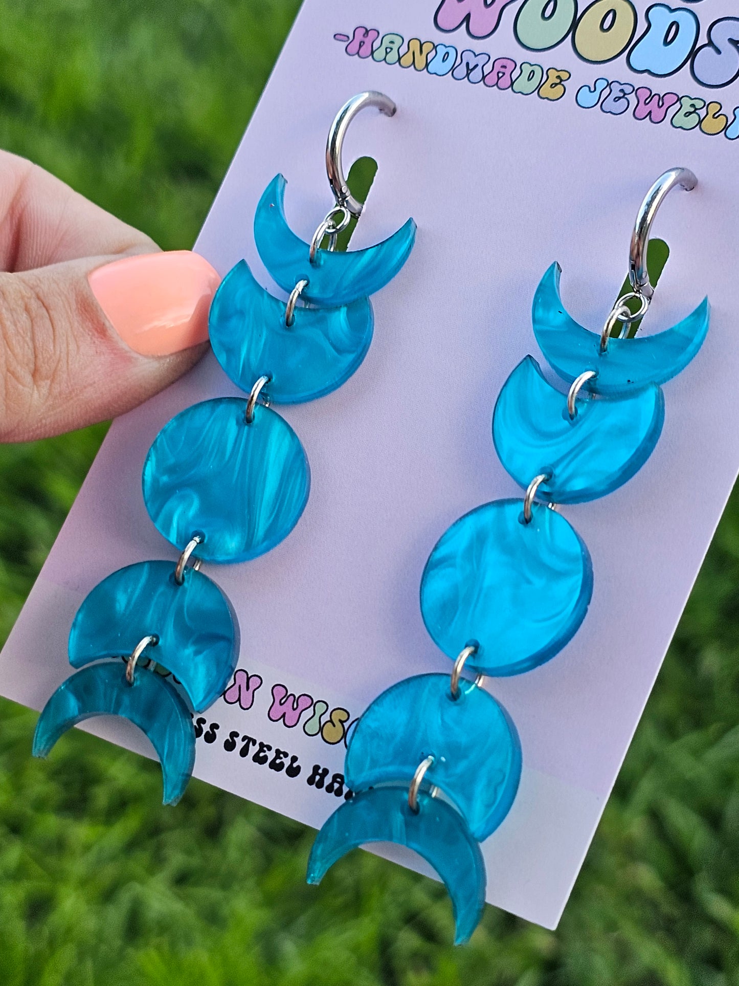 Blue Swirl Moon Phase Dangles