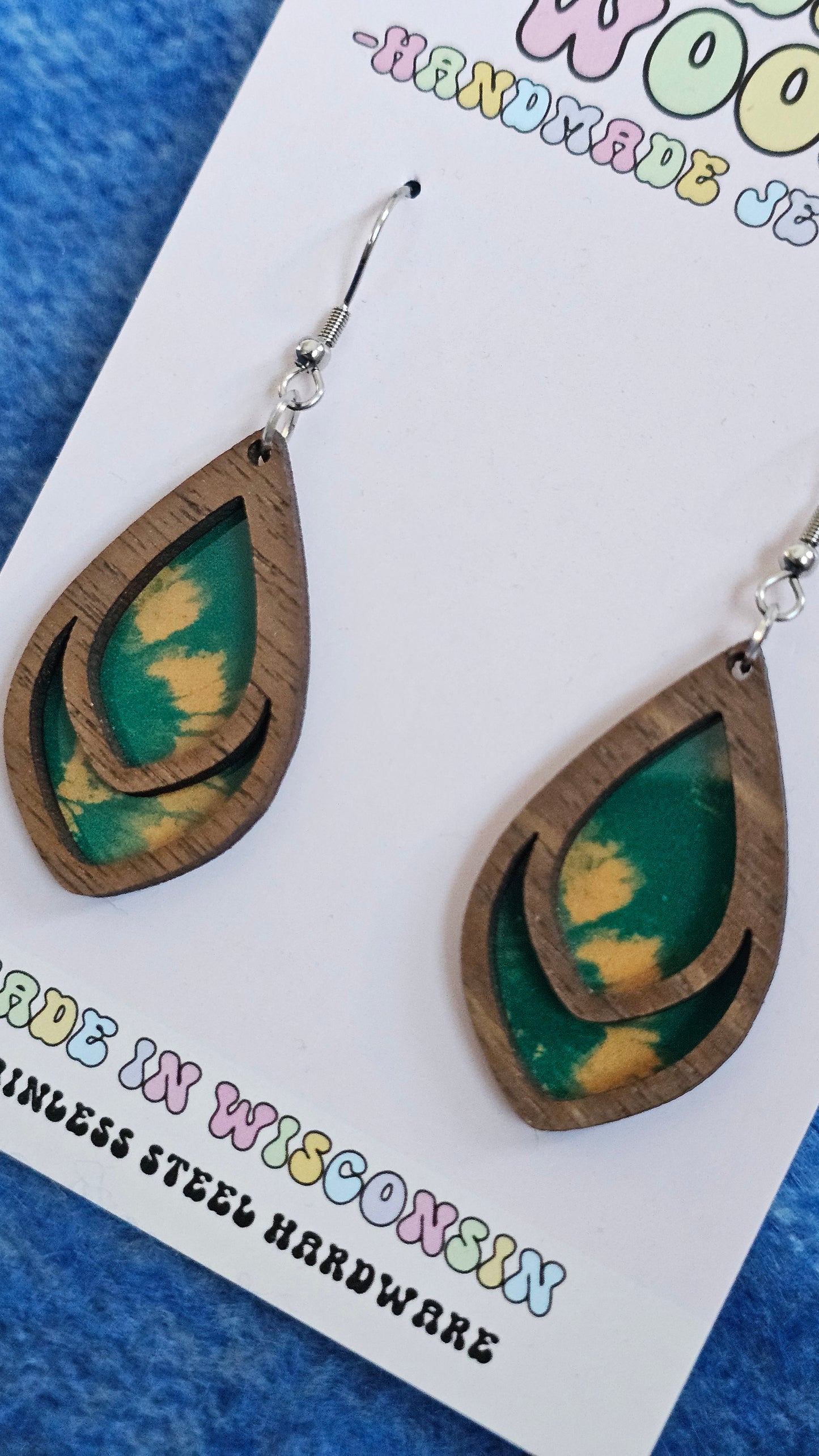 Green and Gold Teardrop Earrings