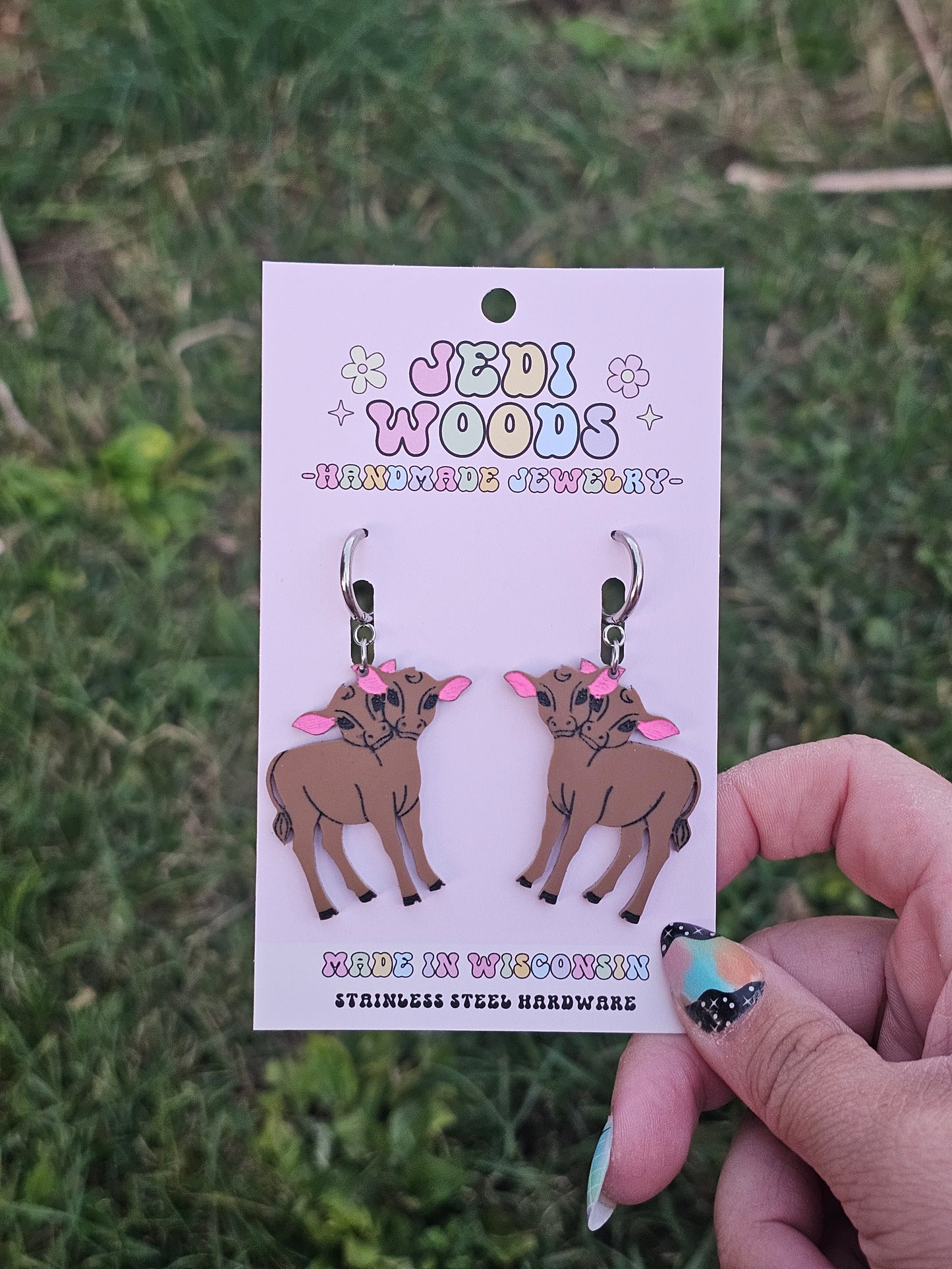 Brown Double Headed Cow Earrings