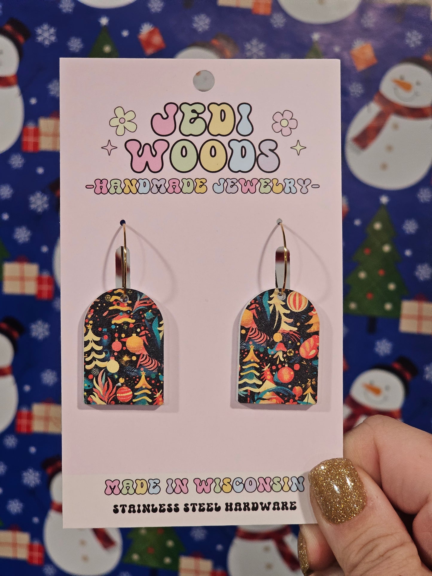 Watercolor Christmas Tree Arch Earrings