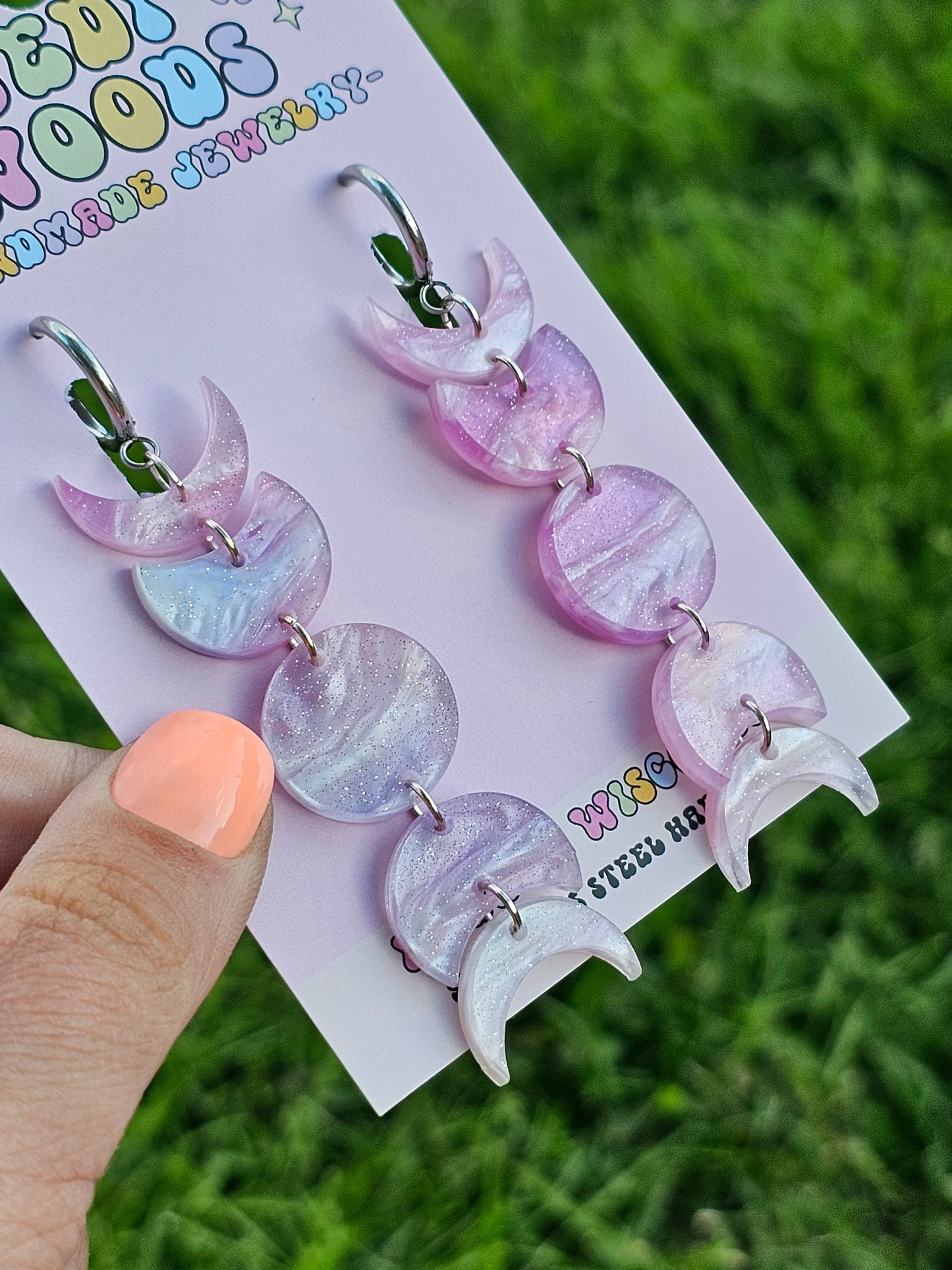 Fuchsia Lilac Field Moon Phase Earrings