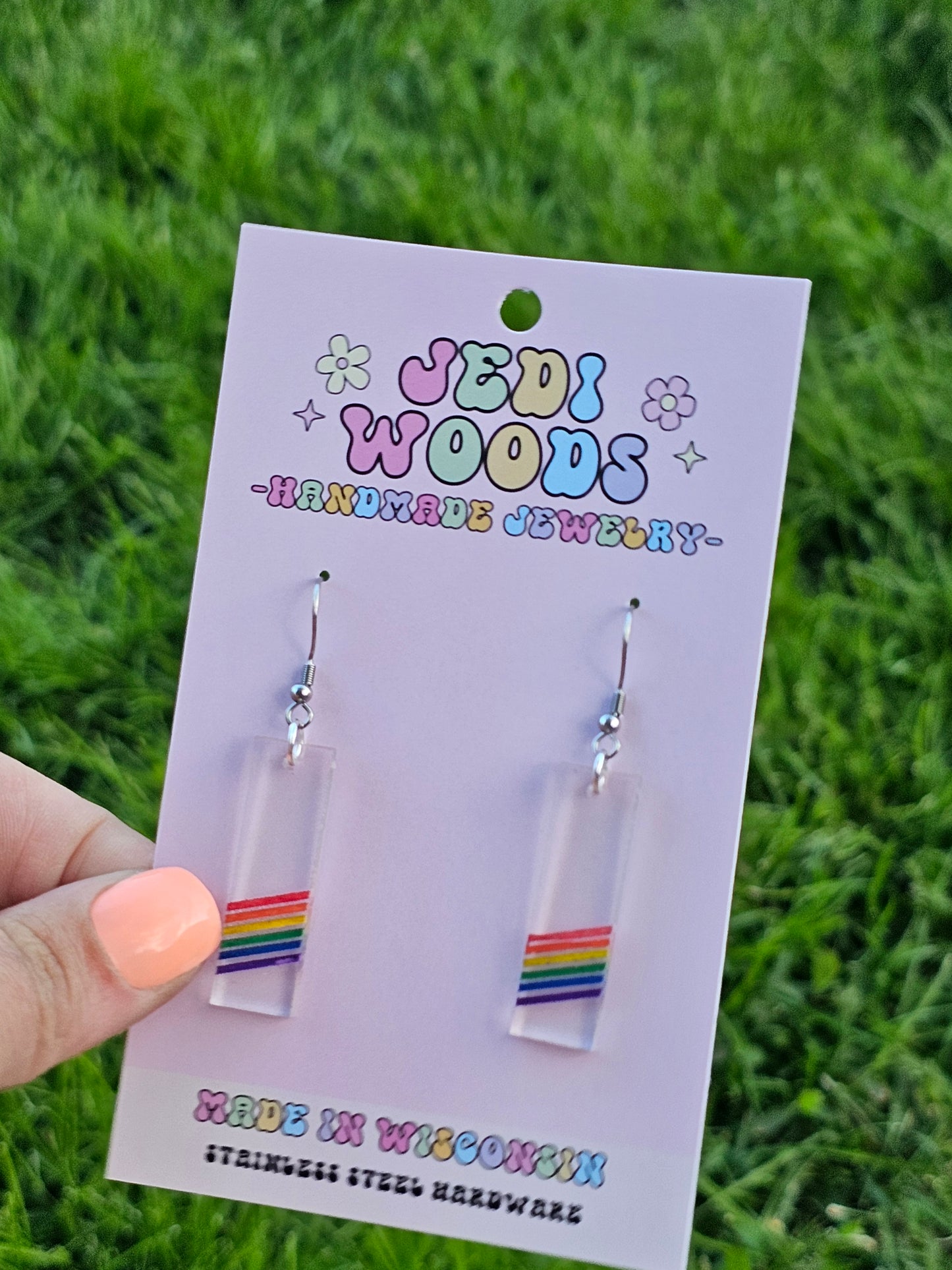 Subtle Rainbow Pride Bar Earrings