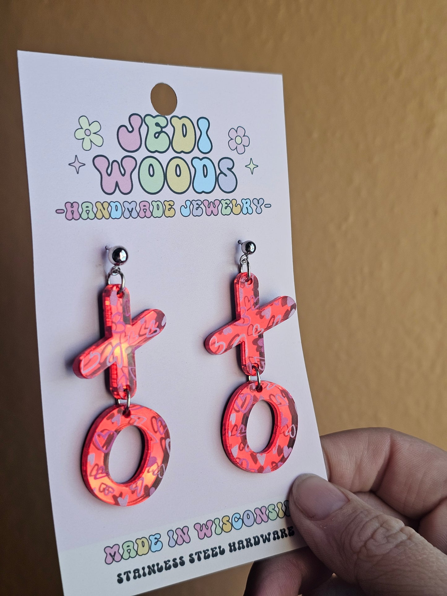 XOXO Red Mirror and Scattered Heart Earrings