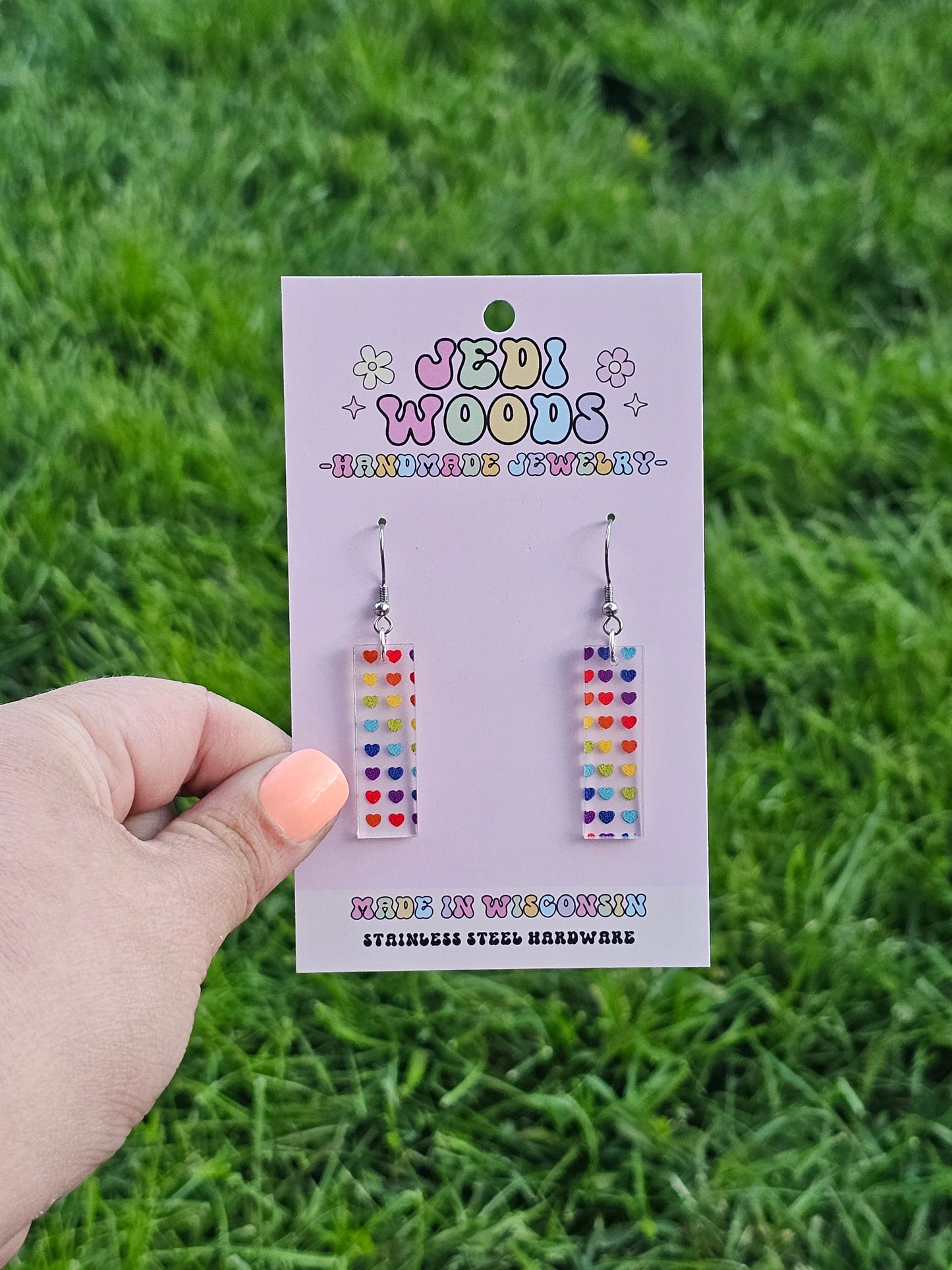 Rainbow Heart Bar Dangles