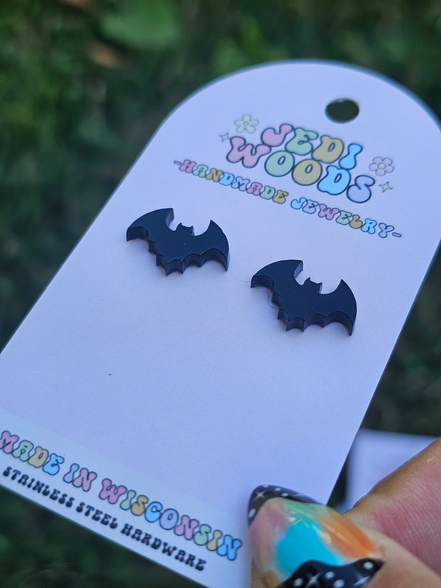 Shiny Black Bat Stud Earrings