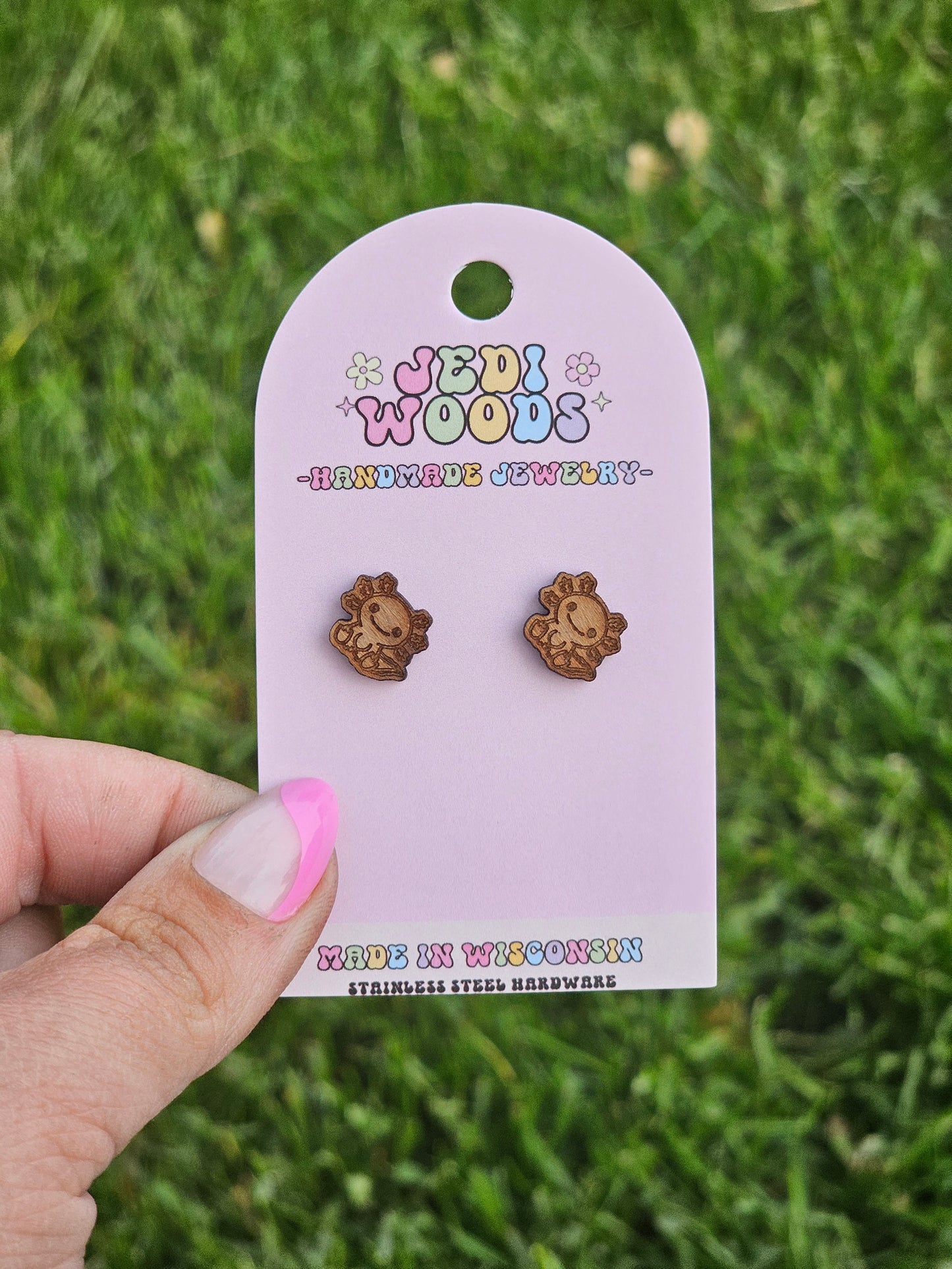 Wooden Axolotl Studs