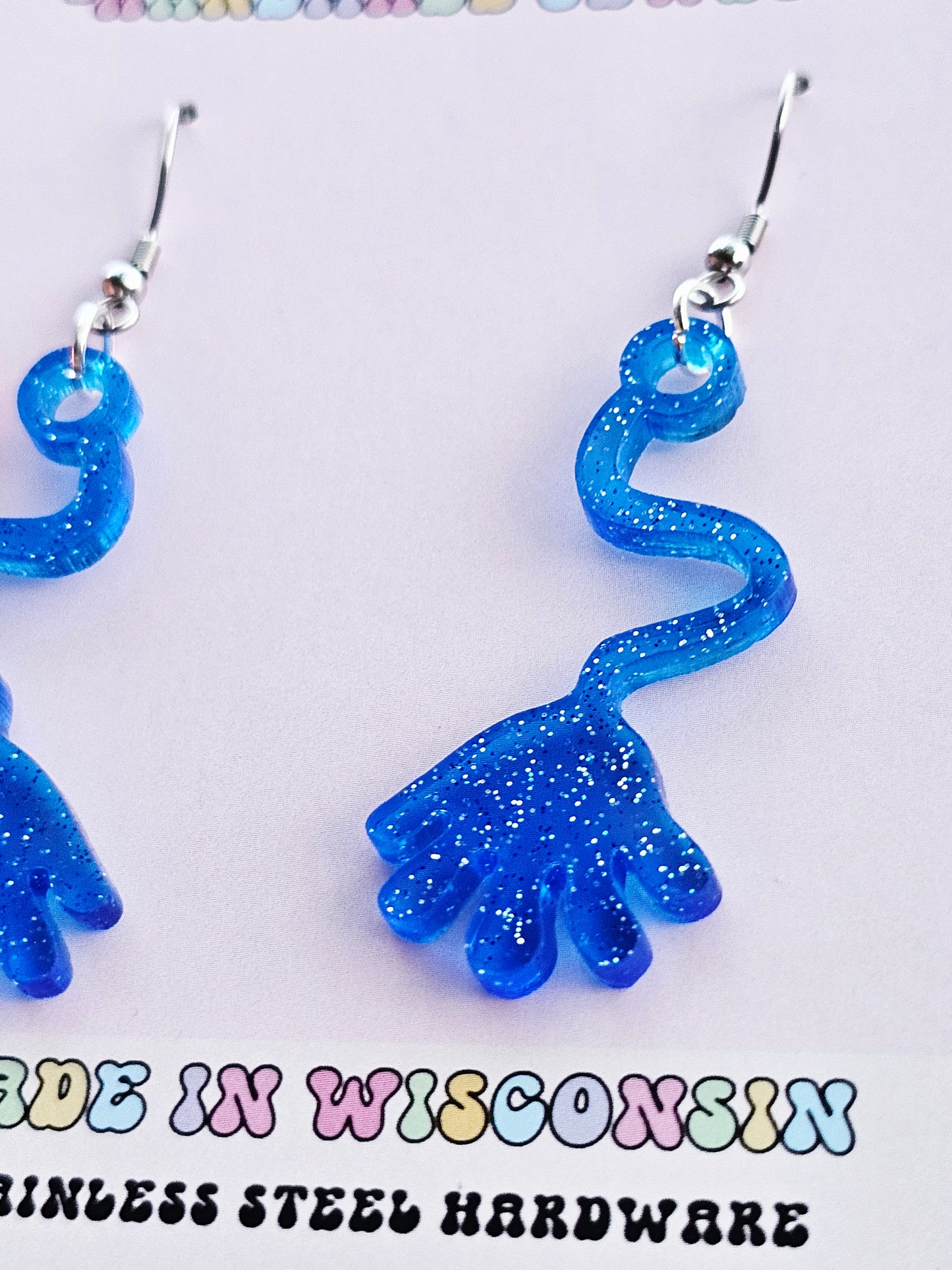 Blue Retro Slappy Hand Earrings