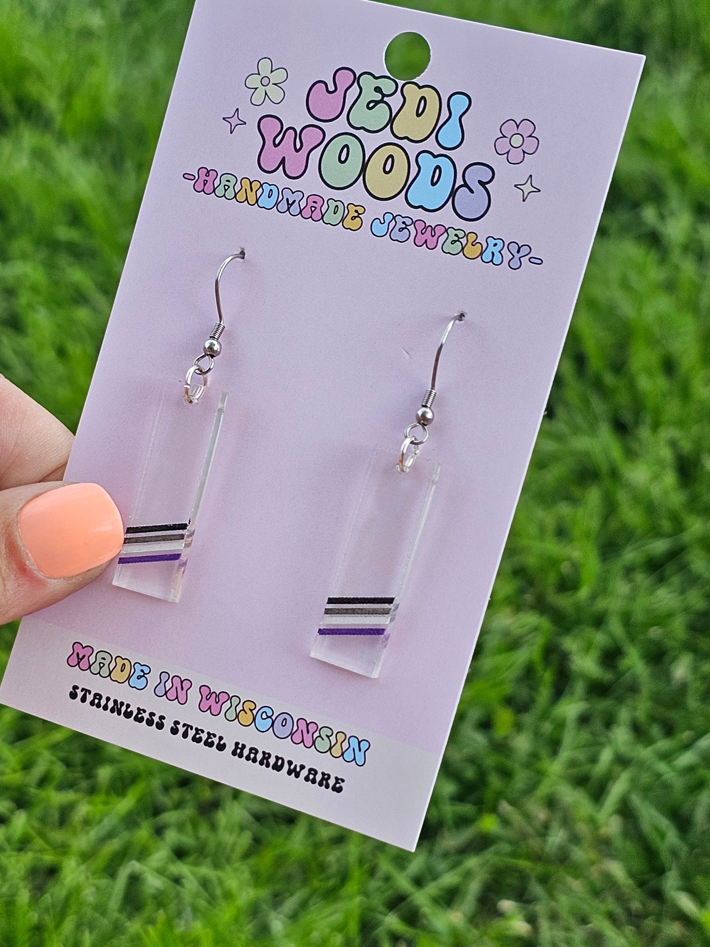 Subtle Asexual Pride Bar Earrings