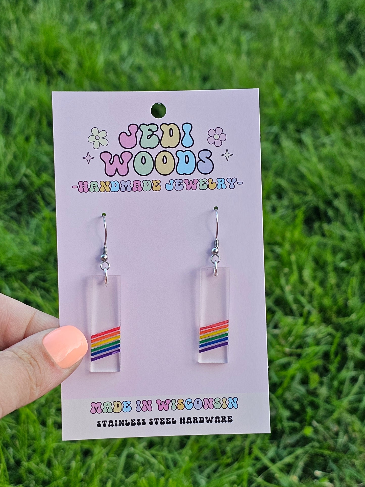 Subtle Rainbow Pride Bar Earrings