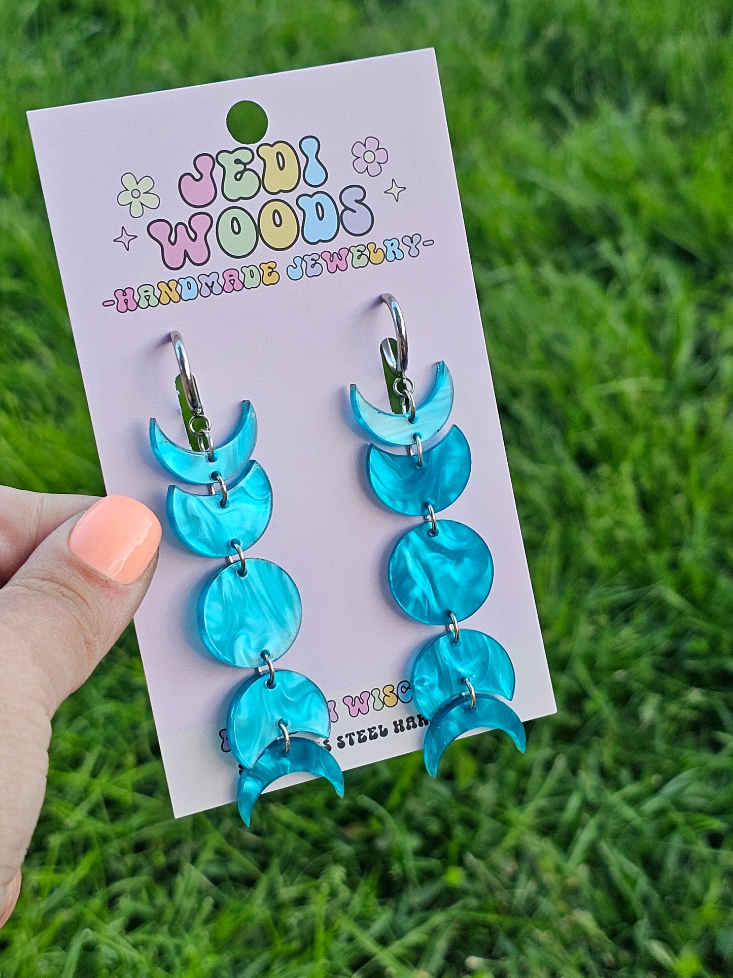 Blue Swirl Moon Phase Dangles