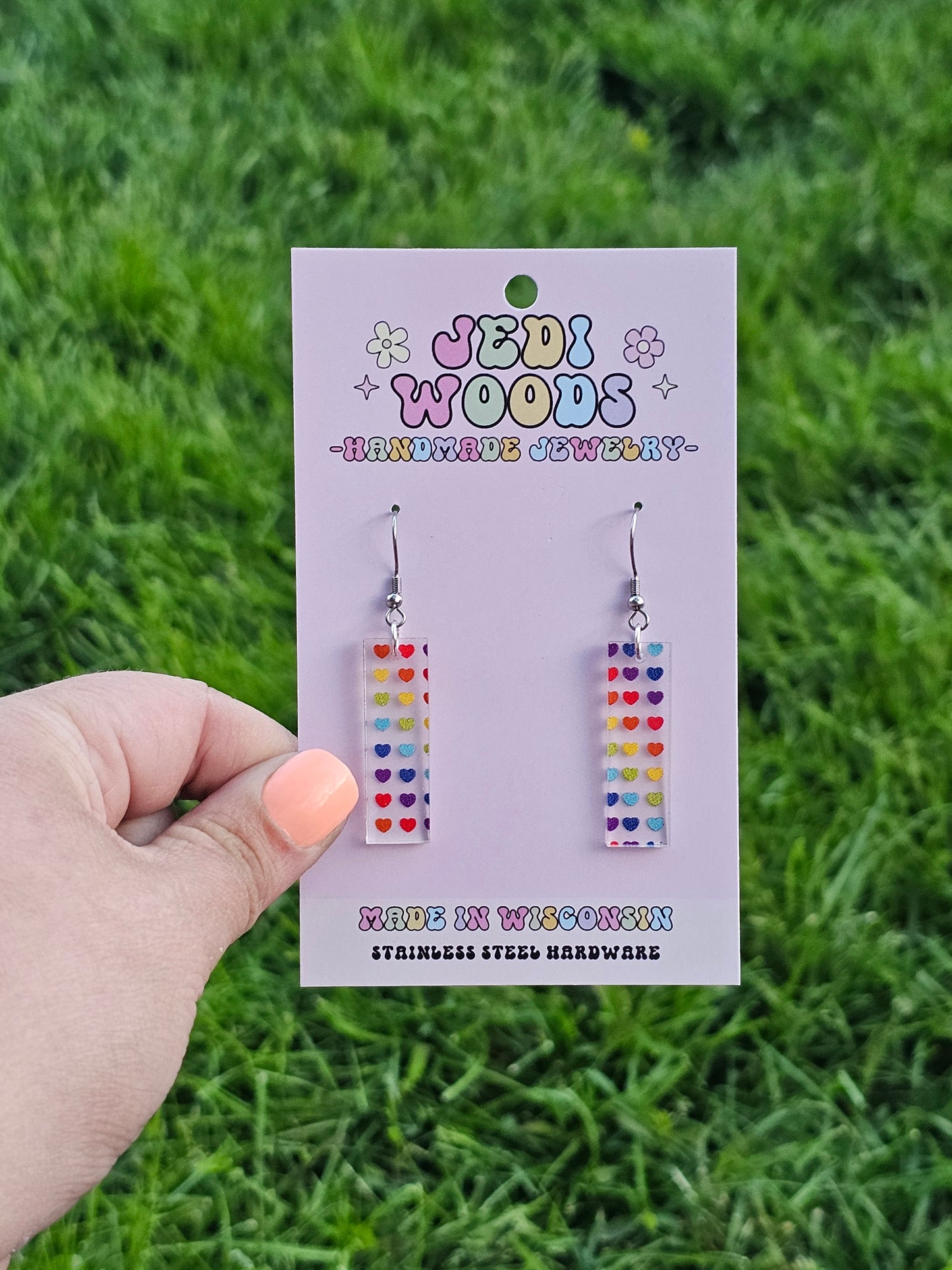 Rainbow Heart Bar Dangles