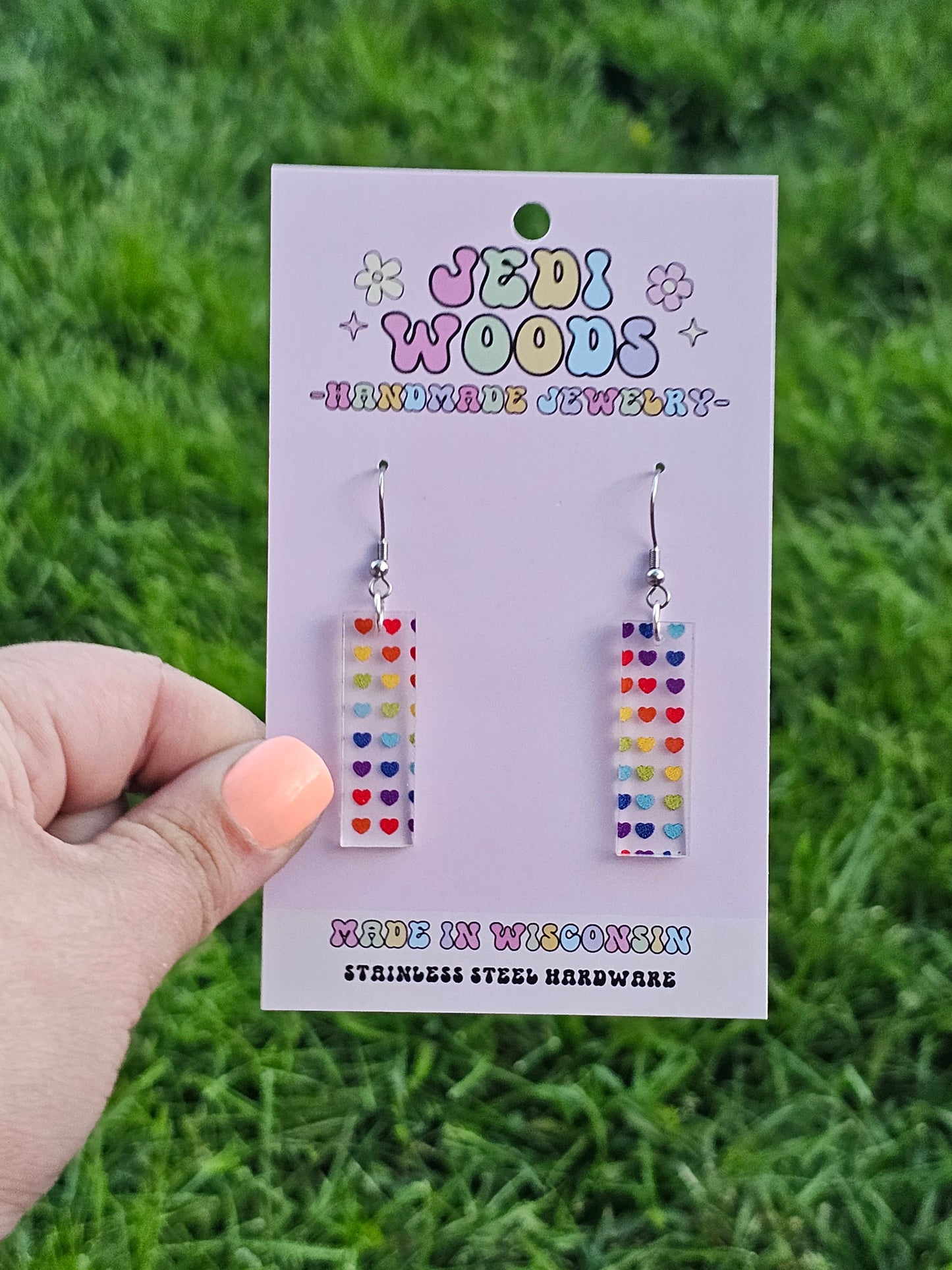 Rainbow Heart Bar Dangles