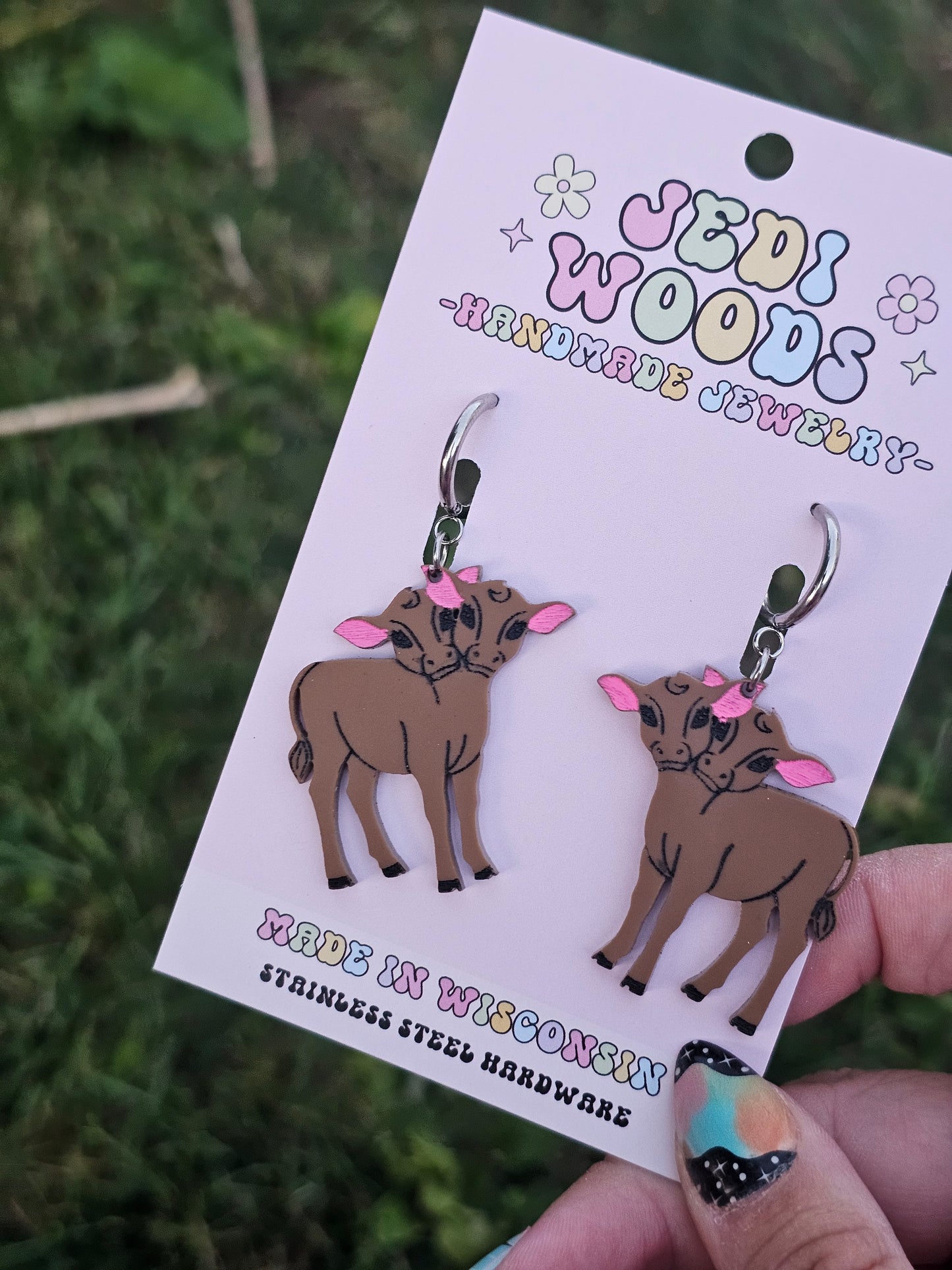 Brown Double Headed Cow Earrings