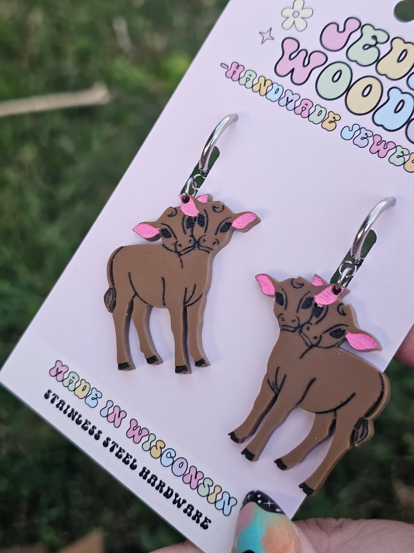 Brown Double Headed Cow Earrings