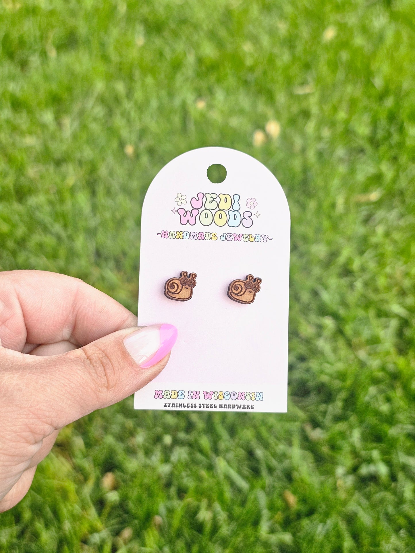 Wooden Snail Stud Earrings