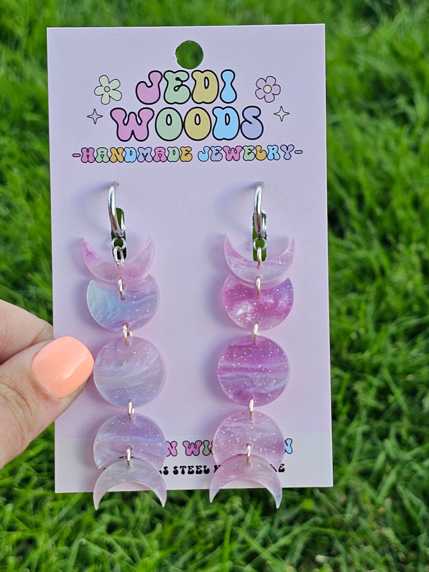 Fuchsia Lilac Field Moon Phase Earrings