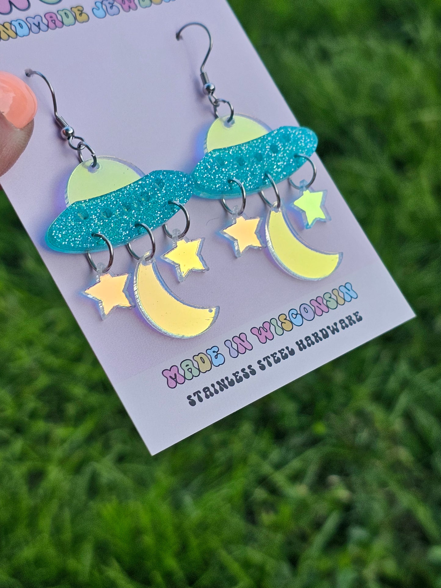 Iridescent Spaceship Earrings