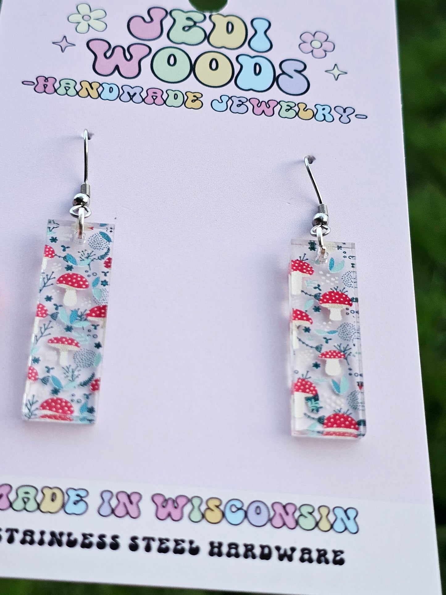 Red Mushroom Bar Earrings