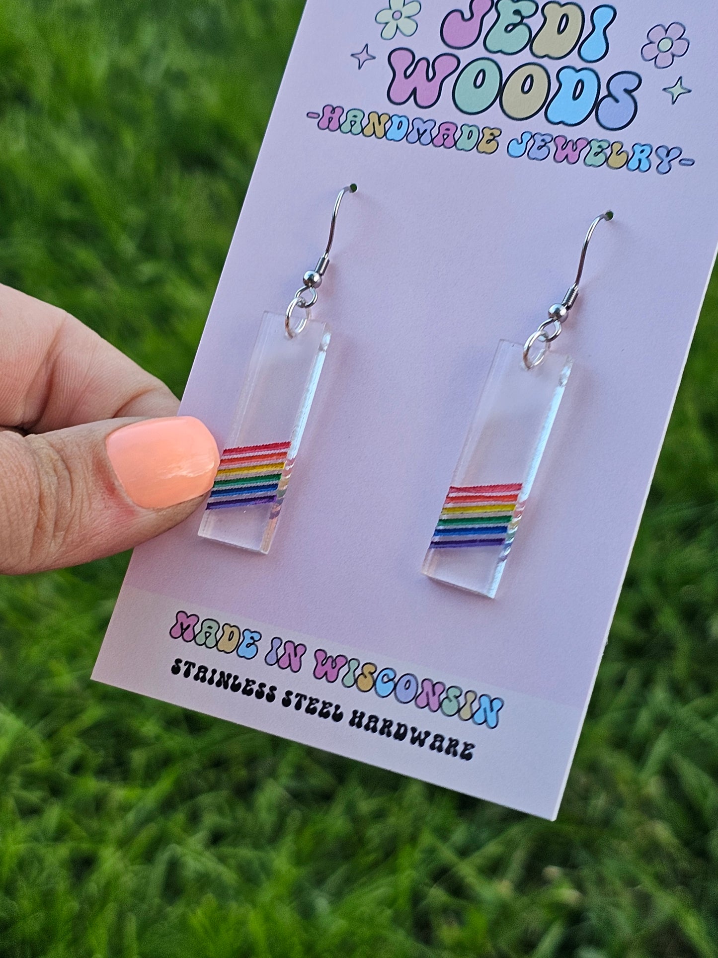 Subtle Rainbow Pride Bar Earrings