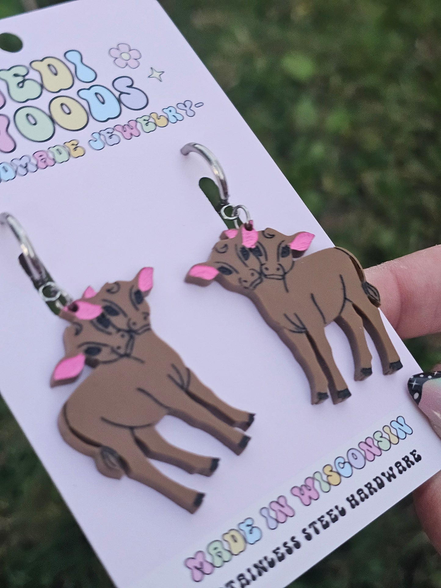 Brown Double Headed Cow Earrings