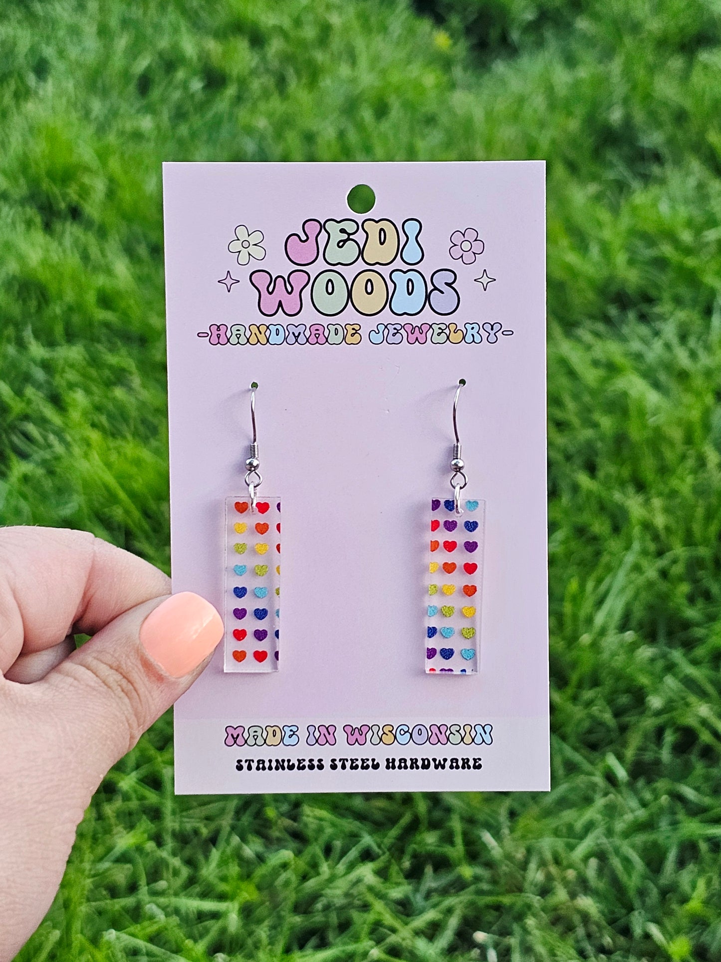 Rainbow Heart Bar Dangles