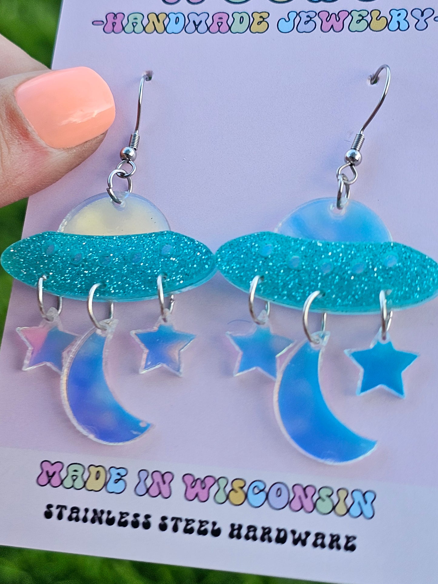 Iridescent Spaceship Earrings