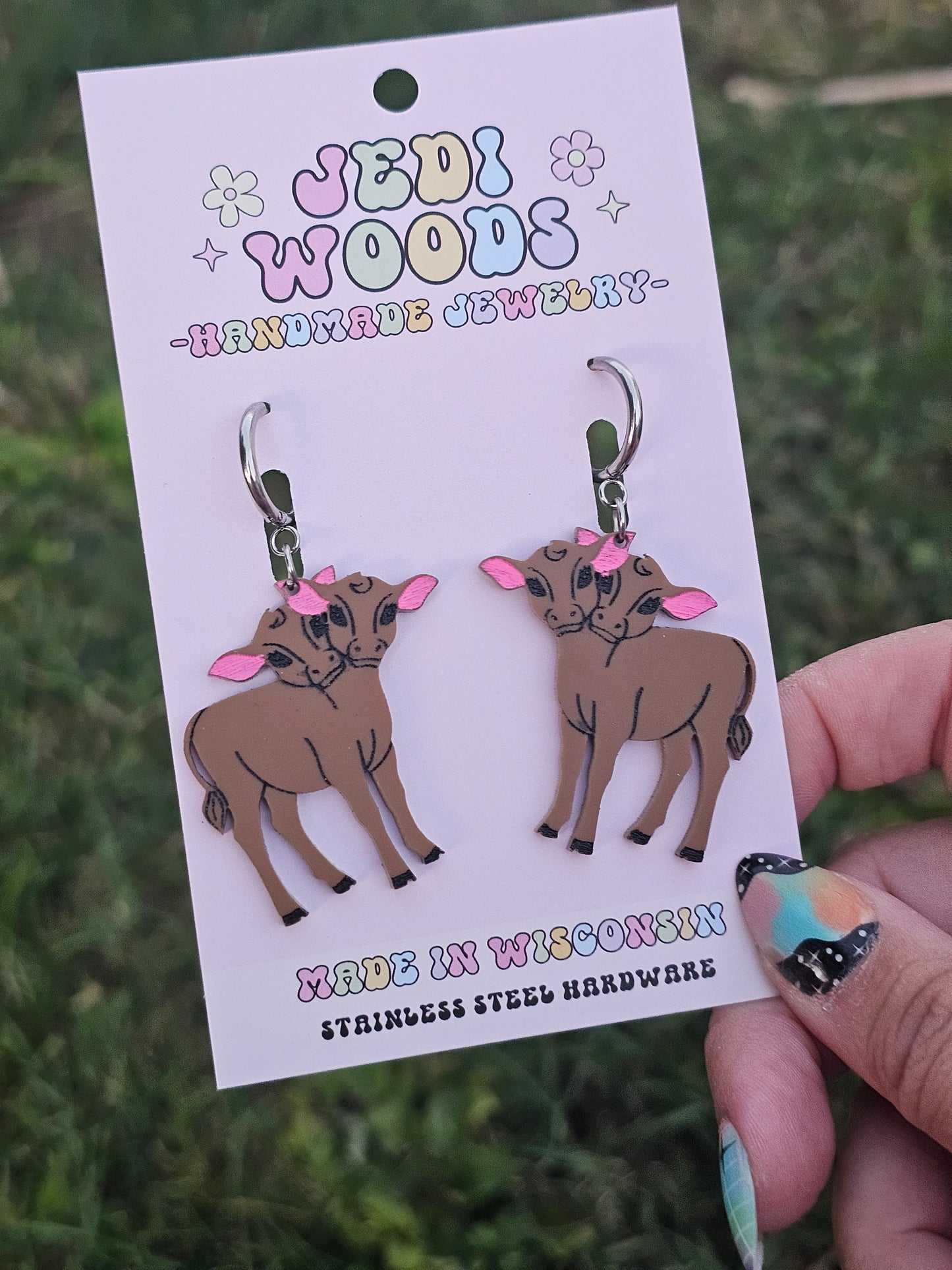 Brown Double Headed Cow Earrings