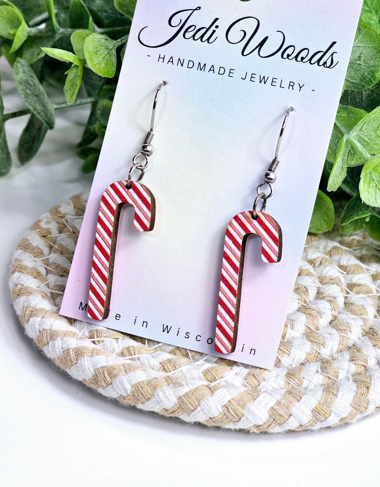 *Discontinued* Wood Candy Cane Earrings