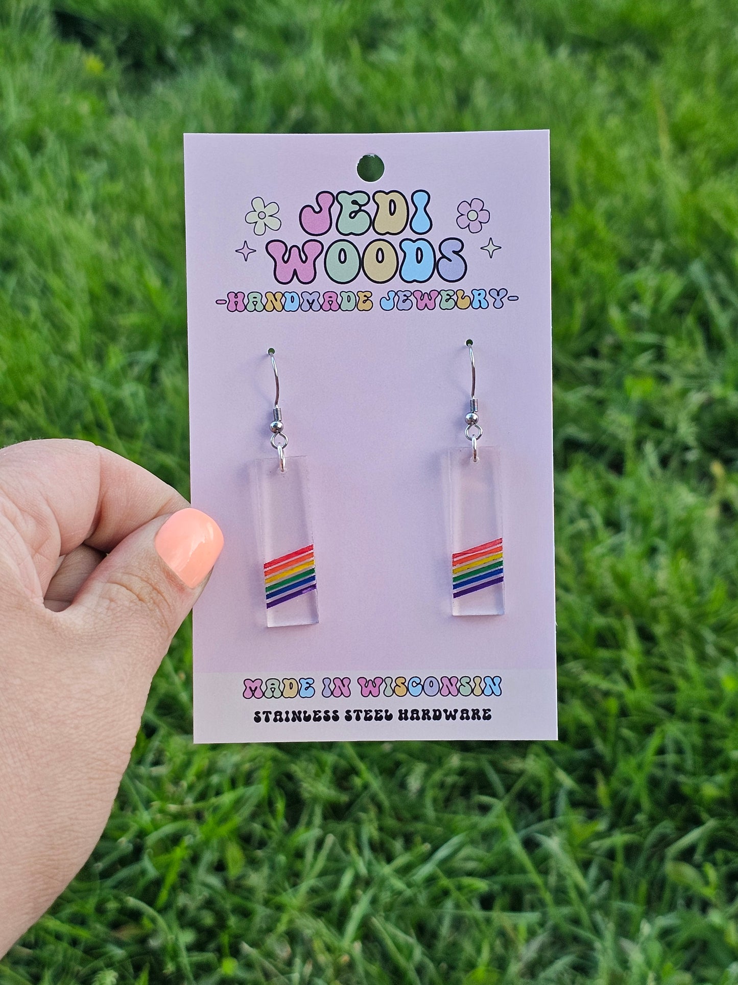 Subtle Rainbow Pride Bar Earrings