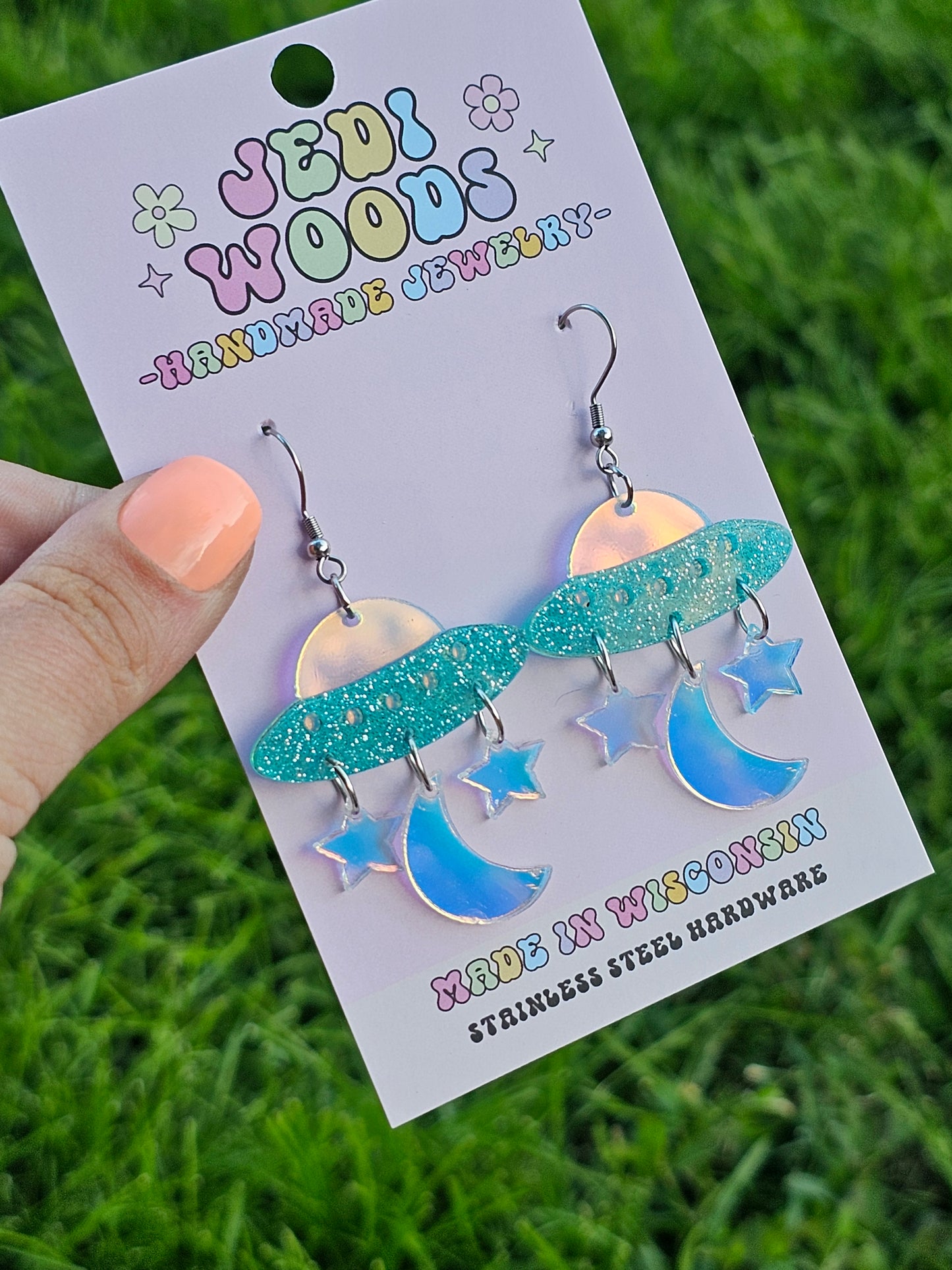 Iridescent Spaceship Earrings
