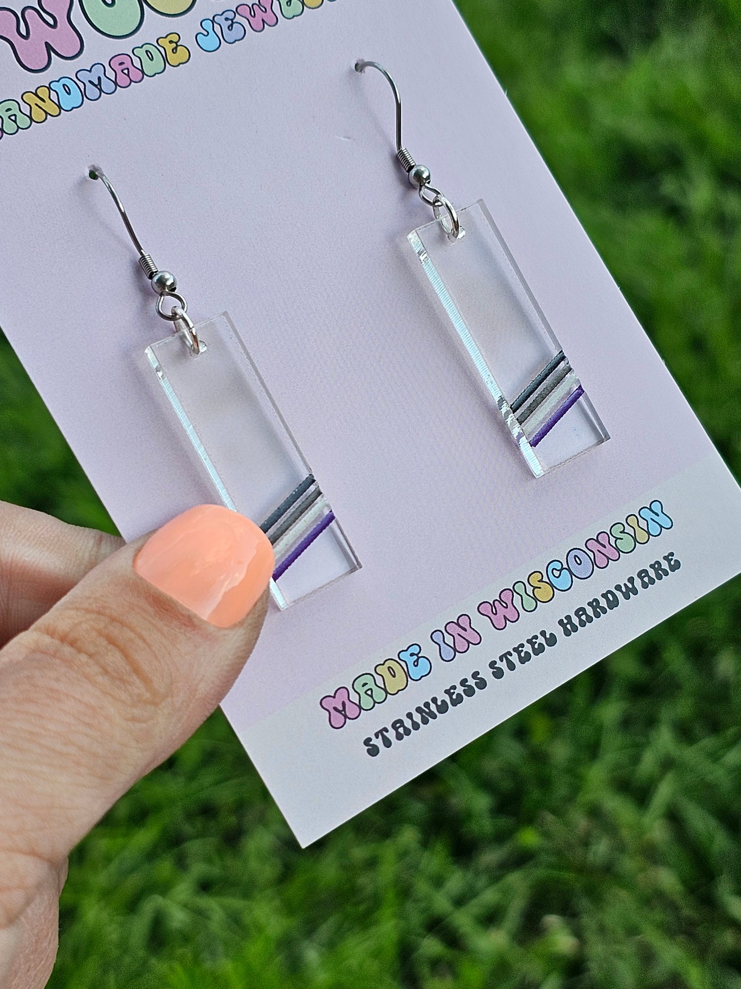 Subtle Asexual Pride Bar Earrings