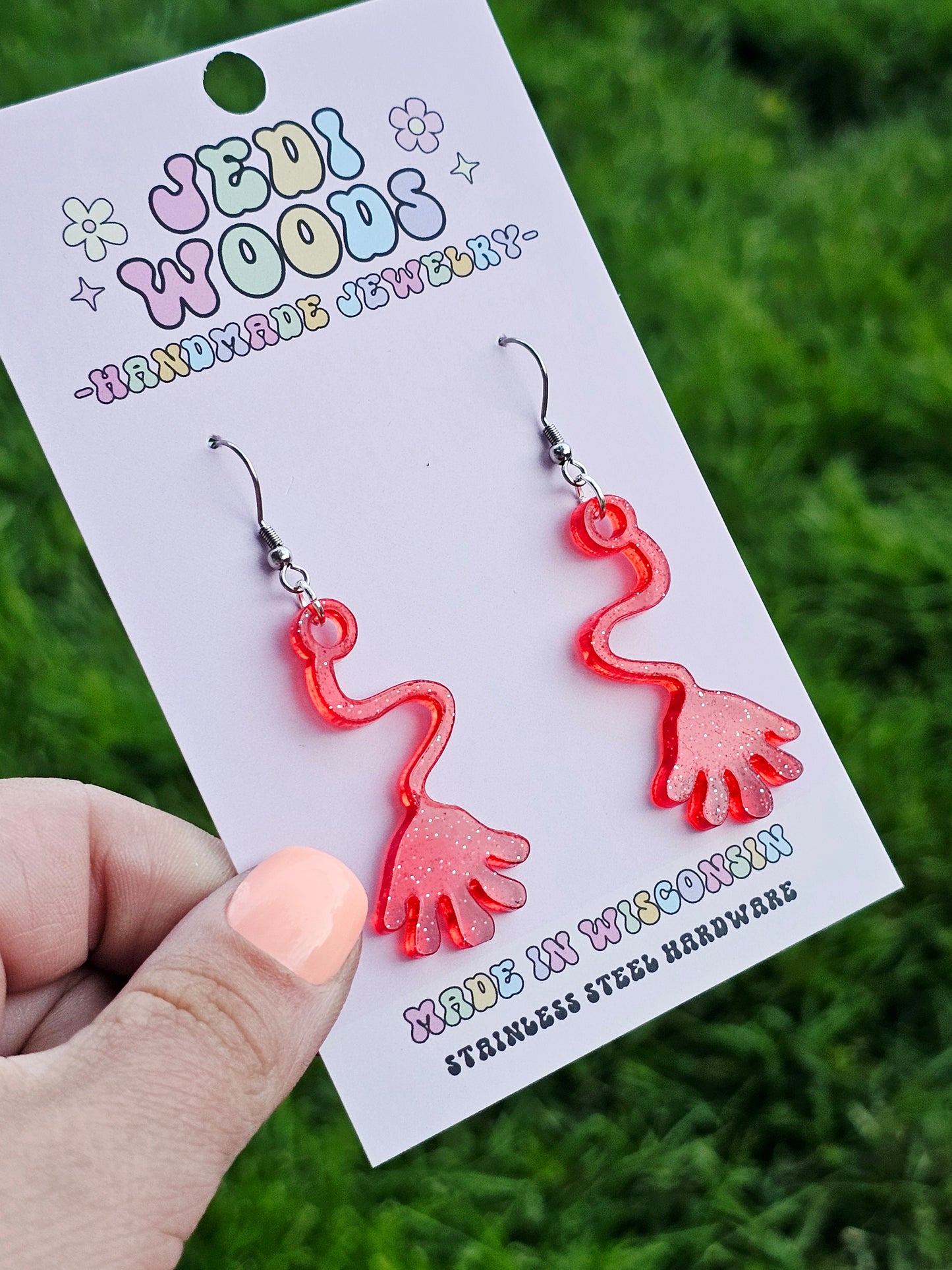 Red Retro Slappy Hand Earrings